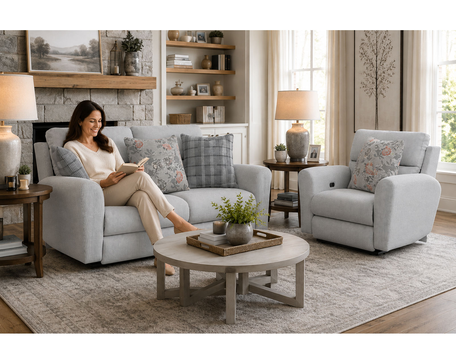 Chappy 83" Lay Flat Reclining Sofa Farmhouse Casual Styling (includes pillows) 2 colors - Image 19