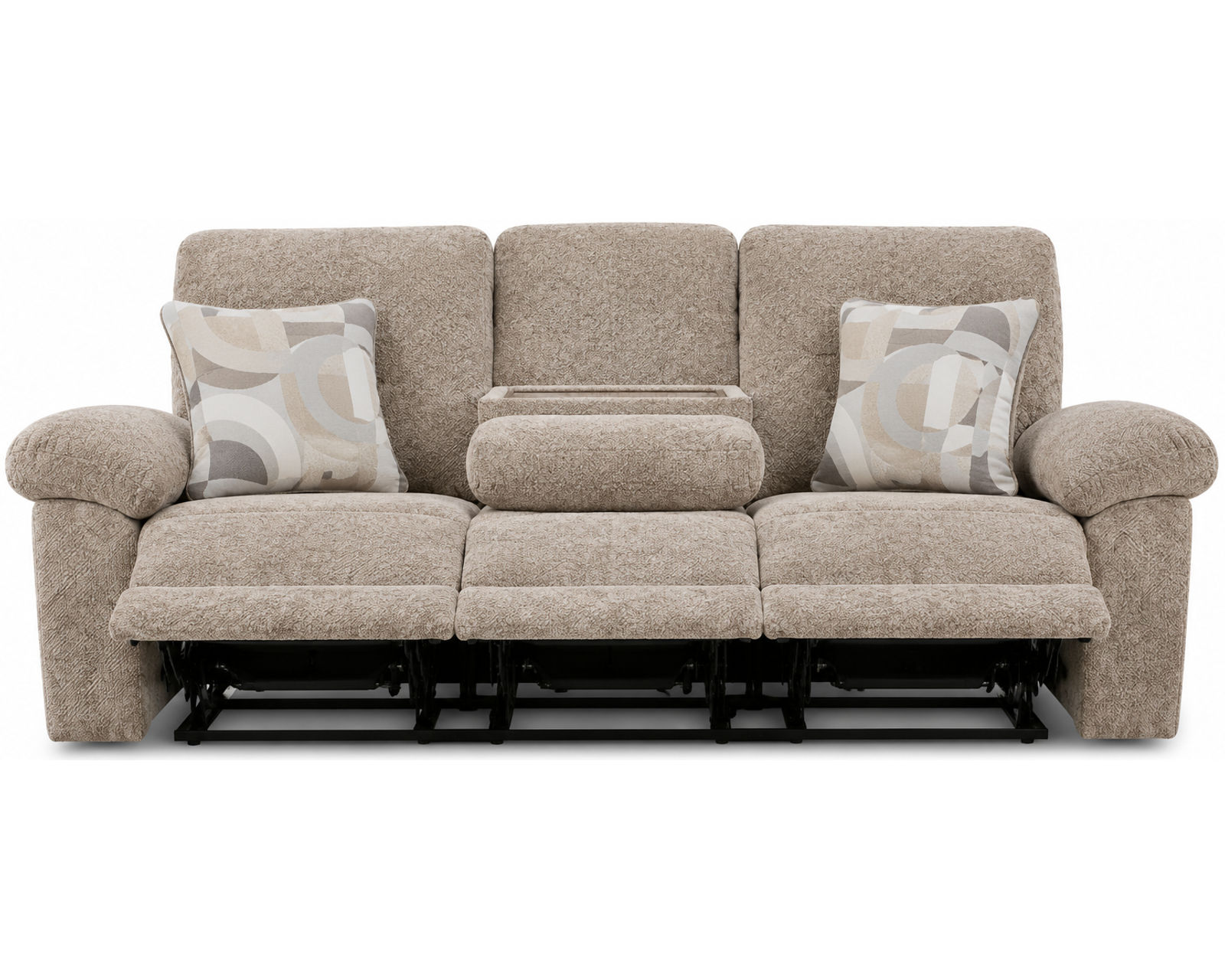Beacon 88" Lay Flat Triple Reclining Sofa with Center Drop Down Table and Arm Storage