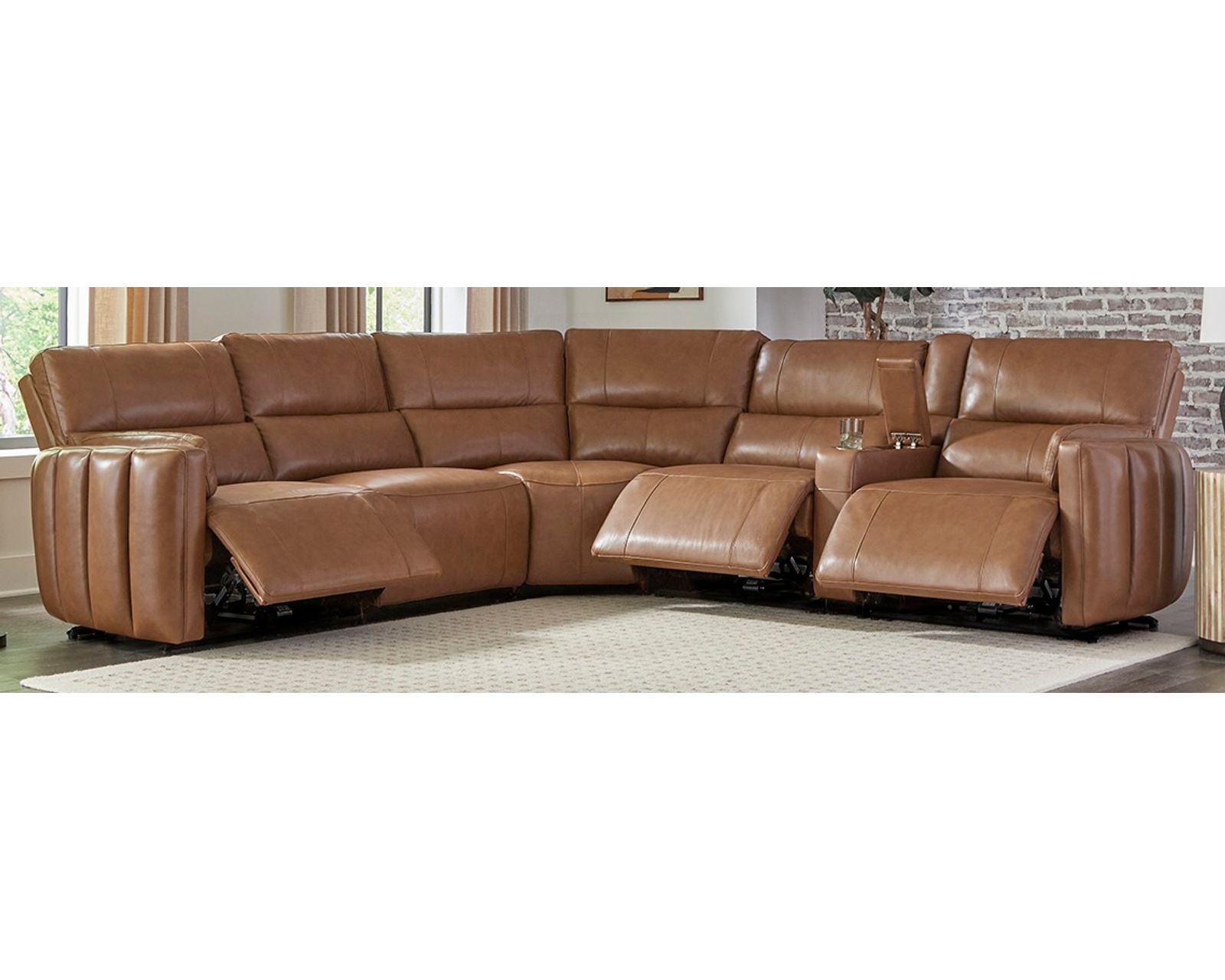 Modesto Power Headrest Power Reclining Leather Sectional (In Stock - Fast Shipping) - Image 2
