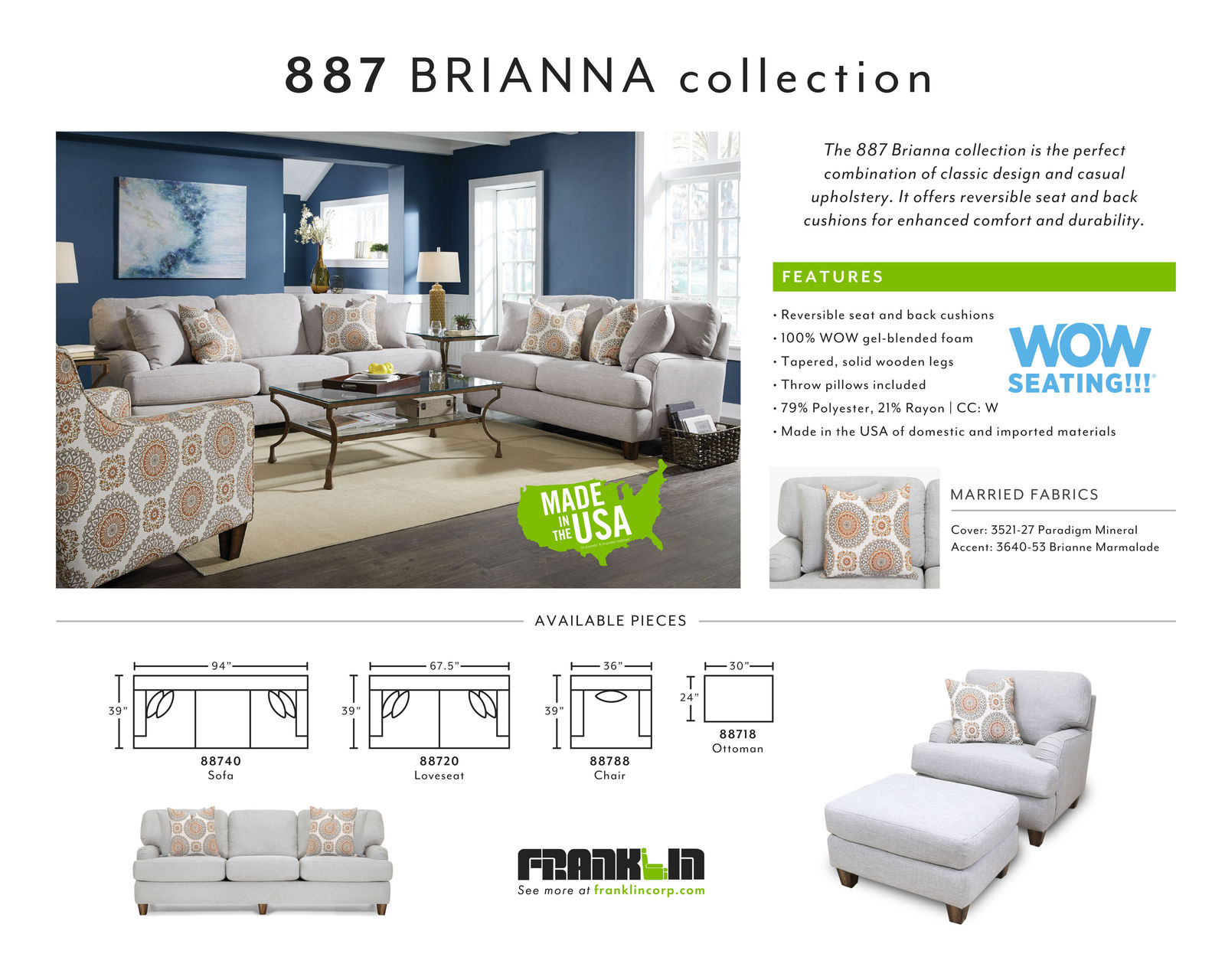 Brianna 886 Sofa (94") Includes Pillows - Image 12