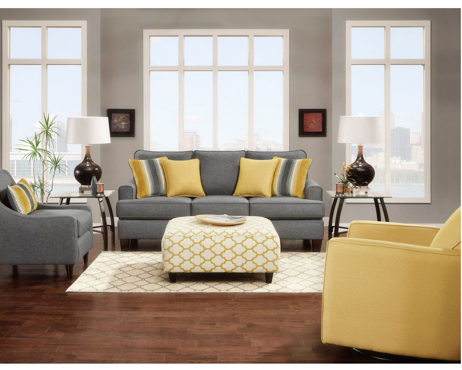 Maxwell Gray 4 Piece Living Room (Includes sofa, 2 chairs and ottoman)
