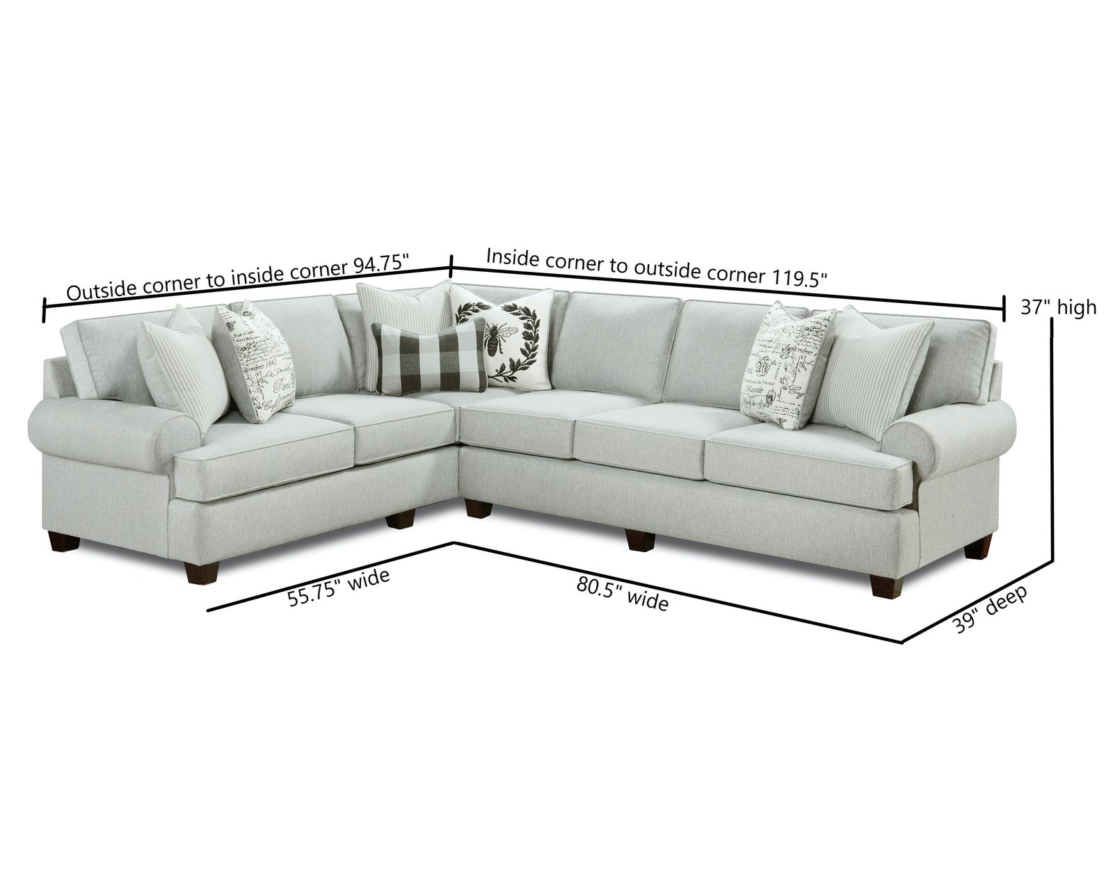 Dizzy Iron Two Piece Sectional (Includes pillows) - 134" x 120" - Image 4