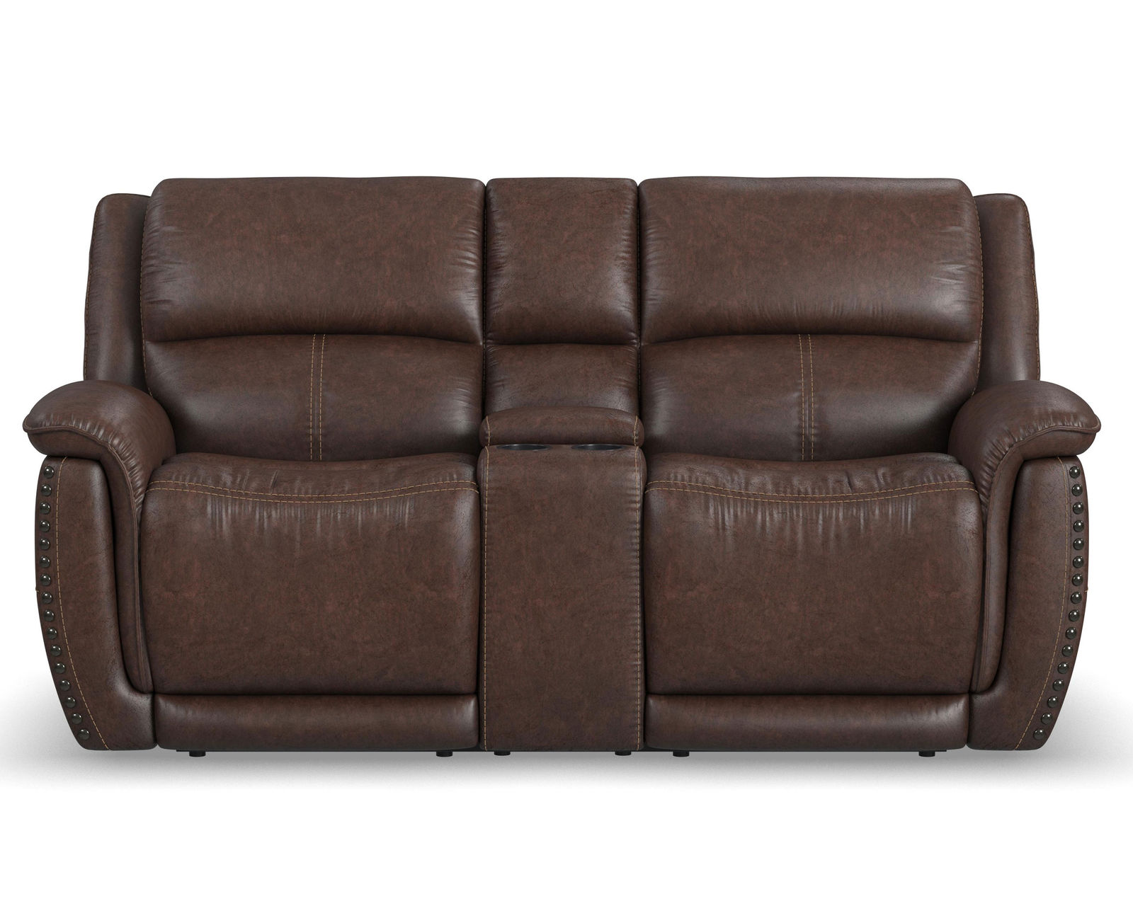Beau 1011 Power Headrest Power Reclining Console Loveseat (Chocolate faux leather fabric) in stock