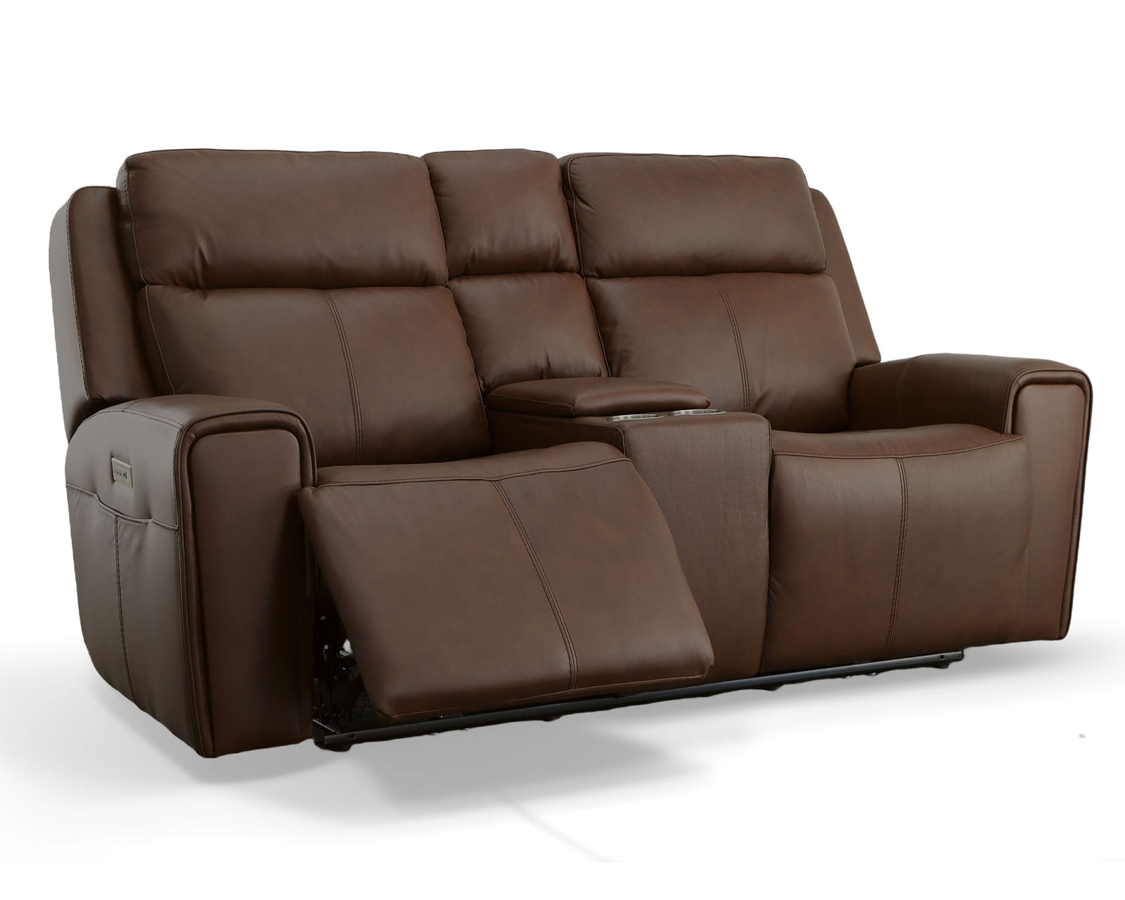 Barnett Power Reclining Loveseat with Console and Power Headrests and Lumbar (Dark Brown leather) - Image 6
