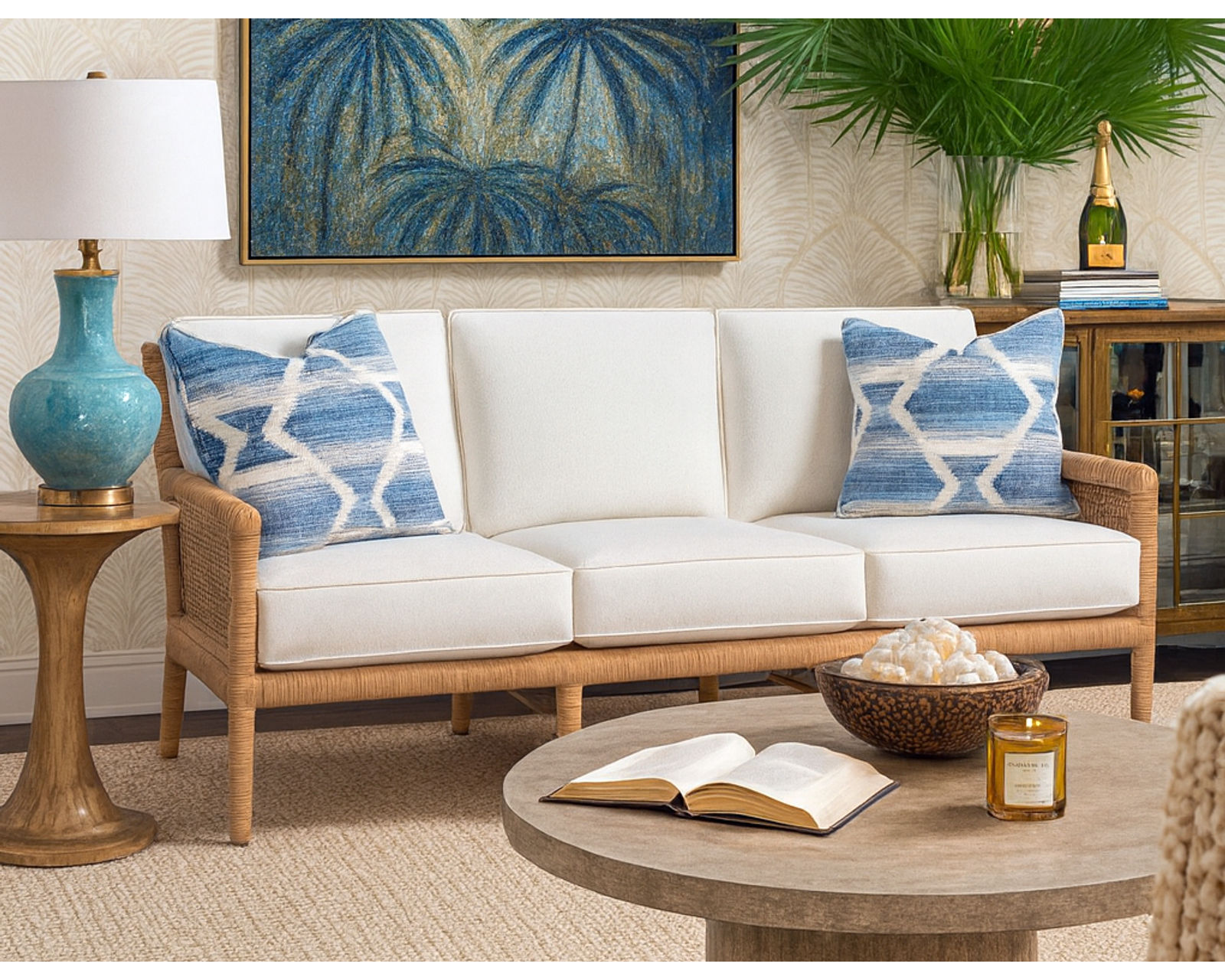 Pine Isle 76" Rattan Sofa Blue (+28 finishes +69 fabrics) - Image 4