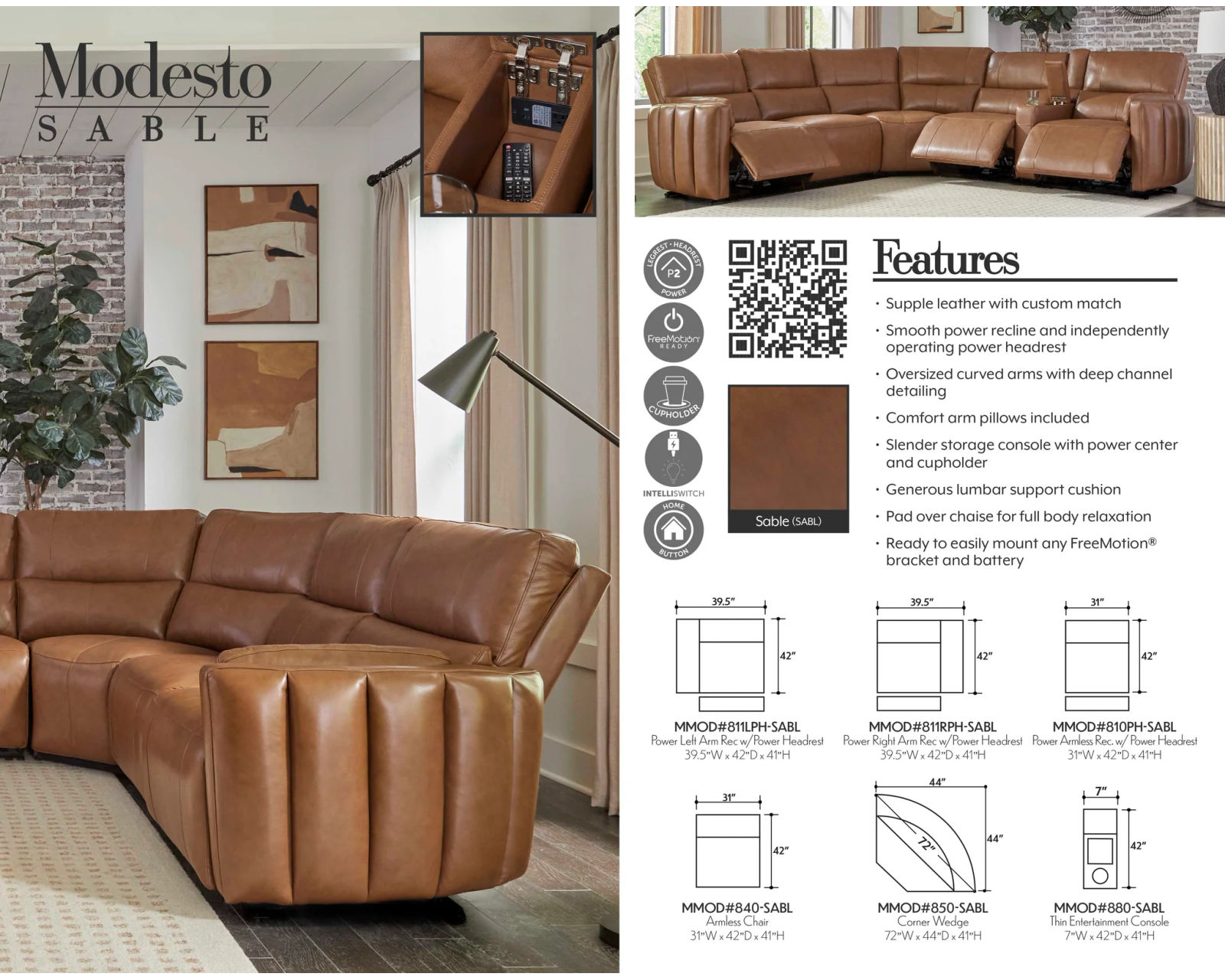 Modesto Power Headrest Power Reclining Leather Sectional (In Stock - Fast Shipping) - Image 14
