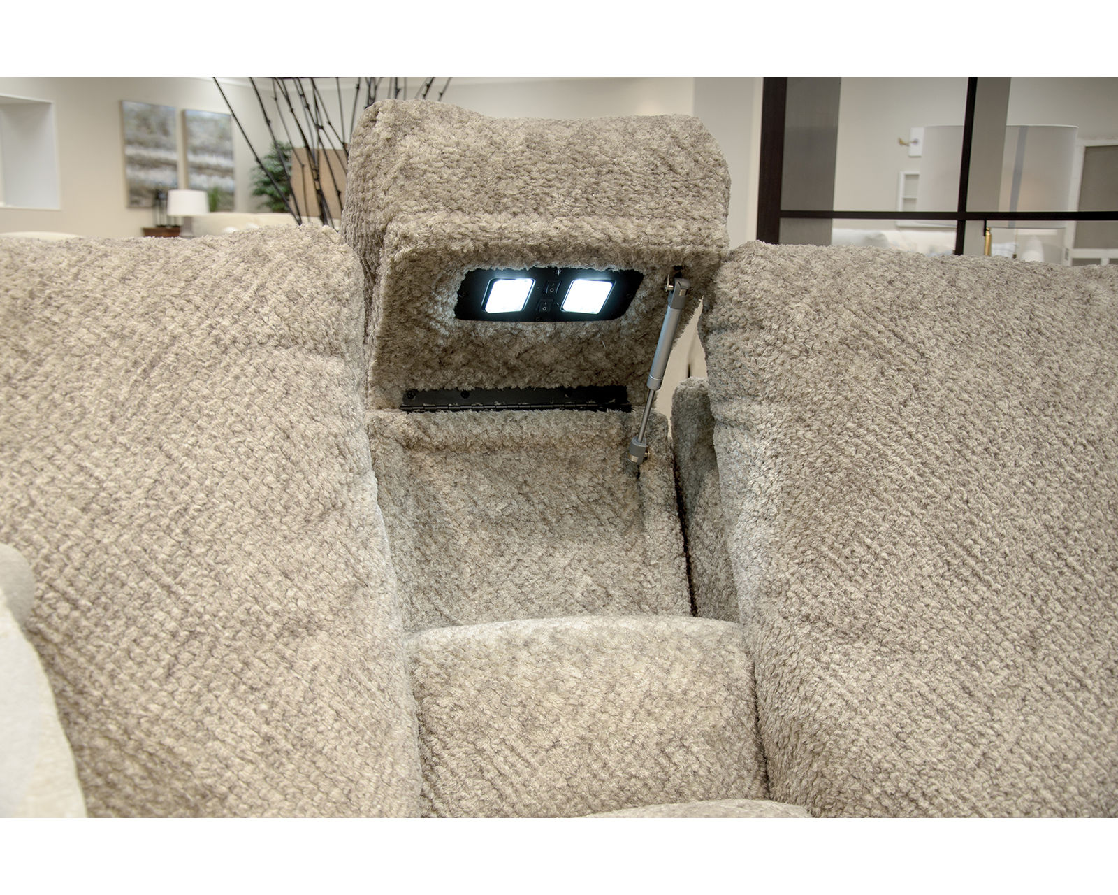 Beacon Three Piece Lay Flat Triple Reclining Sectional with Drop Down Table - 115" x 124" (includes pillows) - Image 7