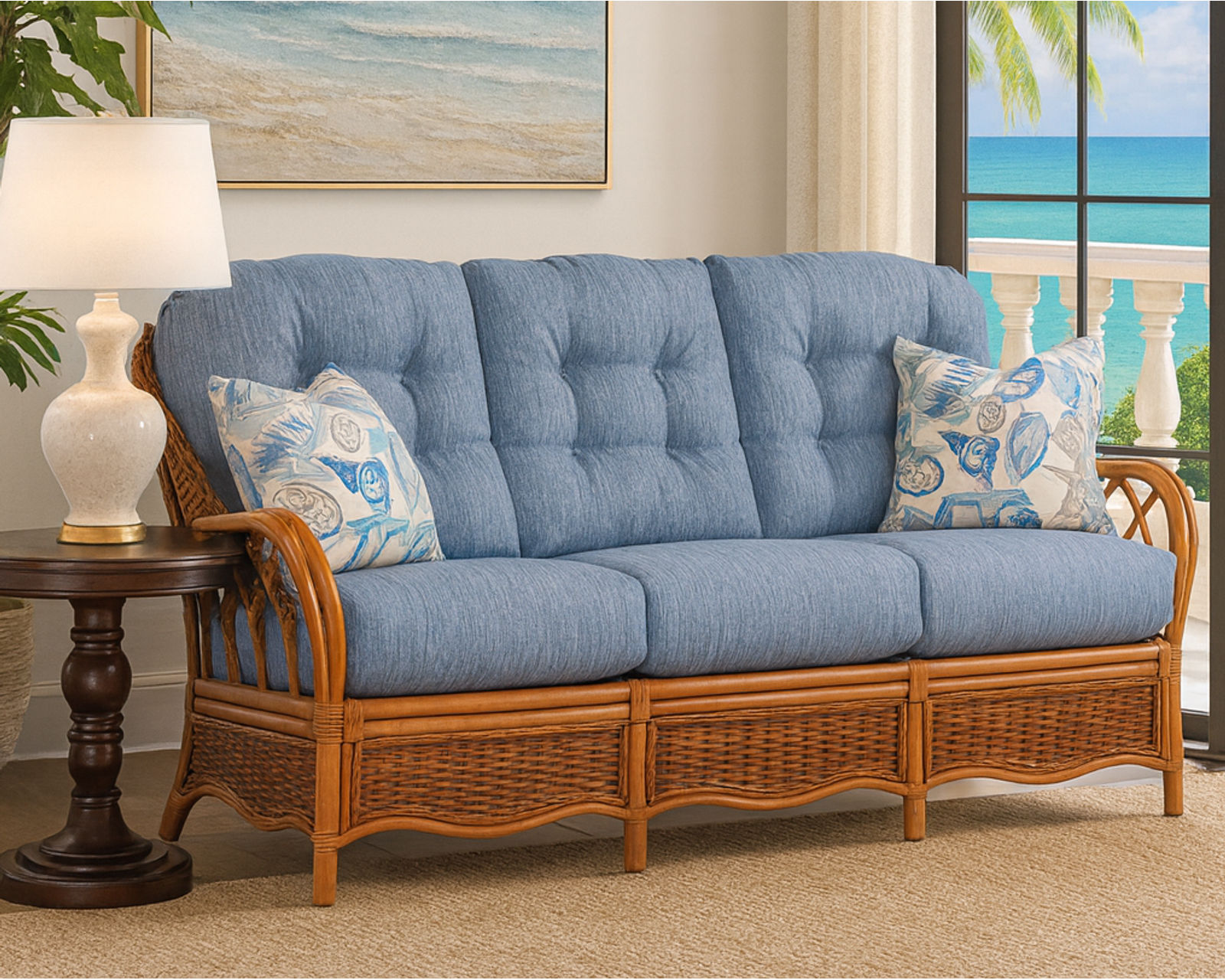 Everglade 76" Rattan Sofa White (+28 finishes - 69 fabrics) - Image 6