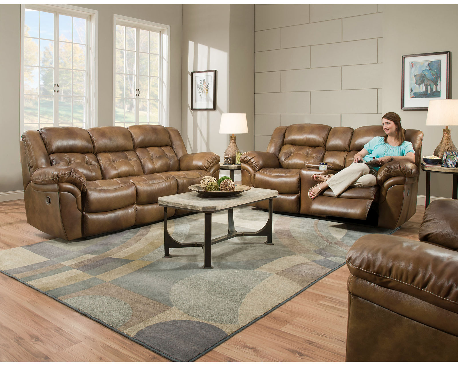 Denver 93" Double Reclining Leather Sofa Brown (In stock) - Image 4
