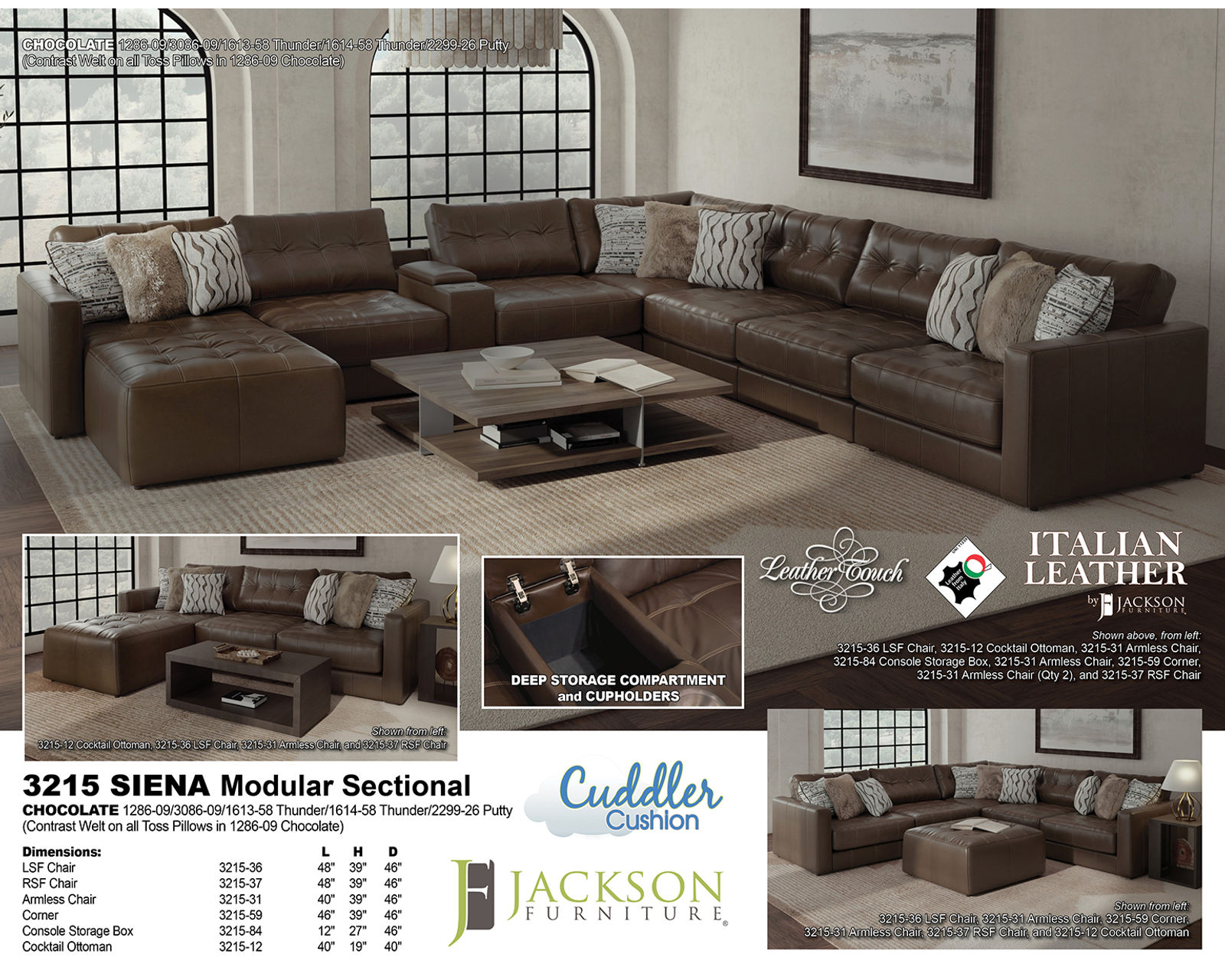 Siena Modular Top Grain Leather Sectional (includes pillows) - Image 19