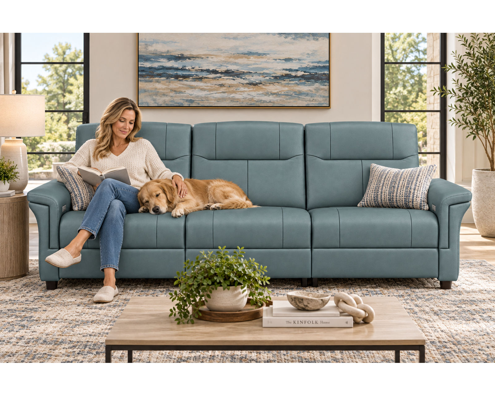 Melbourne 105" Power Reclining Sofa Ocean (Modern Scandinavian Style. Power Comfort Made for Living) IN STOCK - Image 3