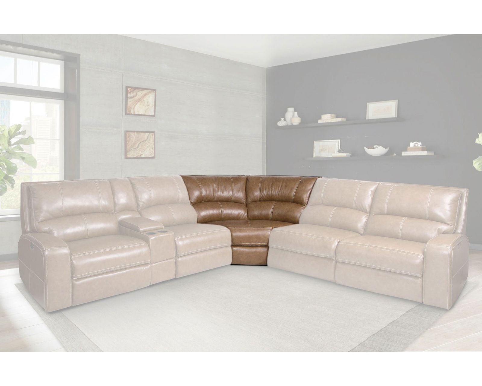 Swift Bourbon Leather Power Headrest Power Reclining Sectional - Image 7