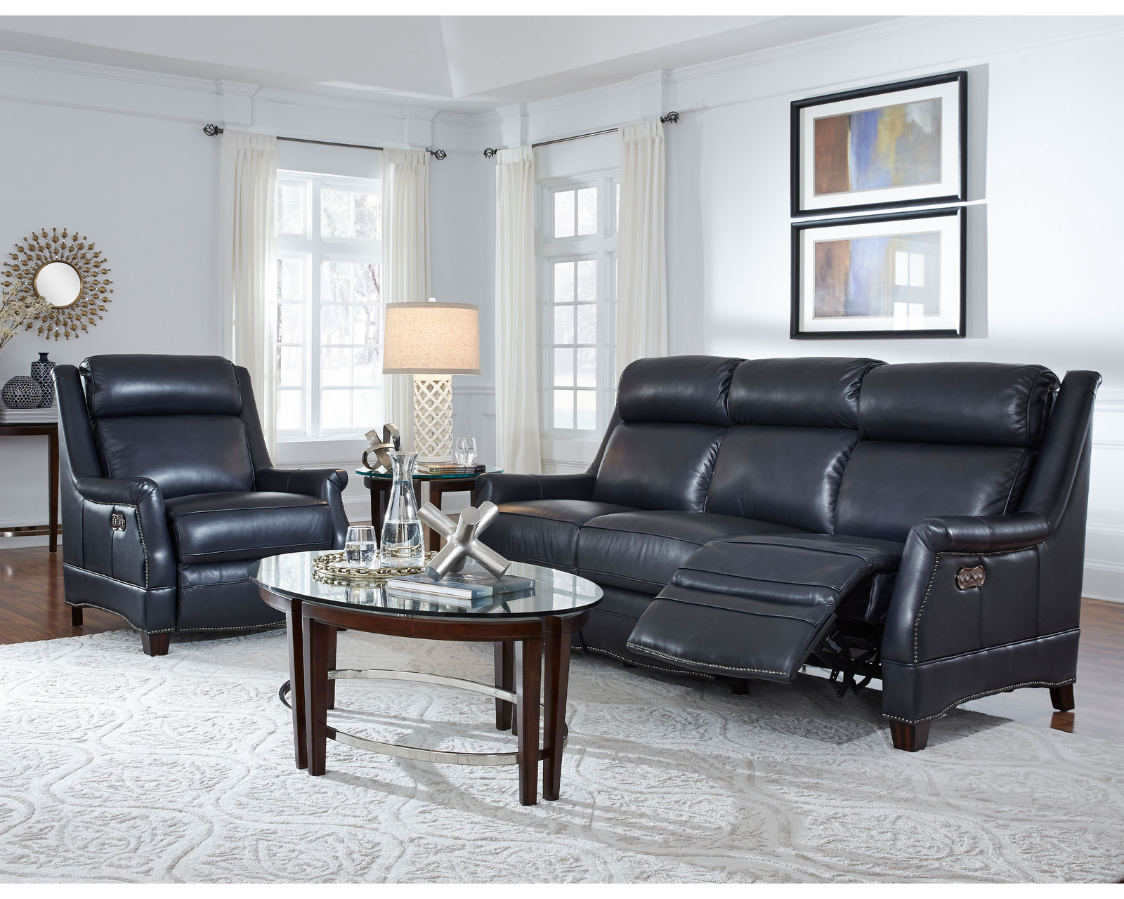 Warrendale Leather Power Headrest Power Reclining Sofa in Blue - Image 22