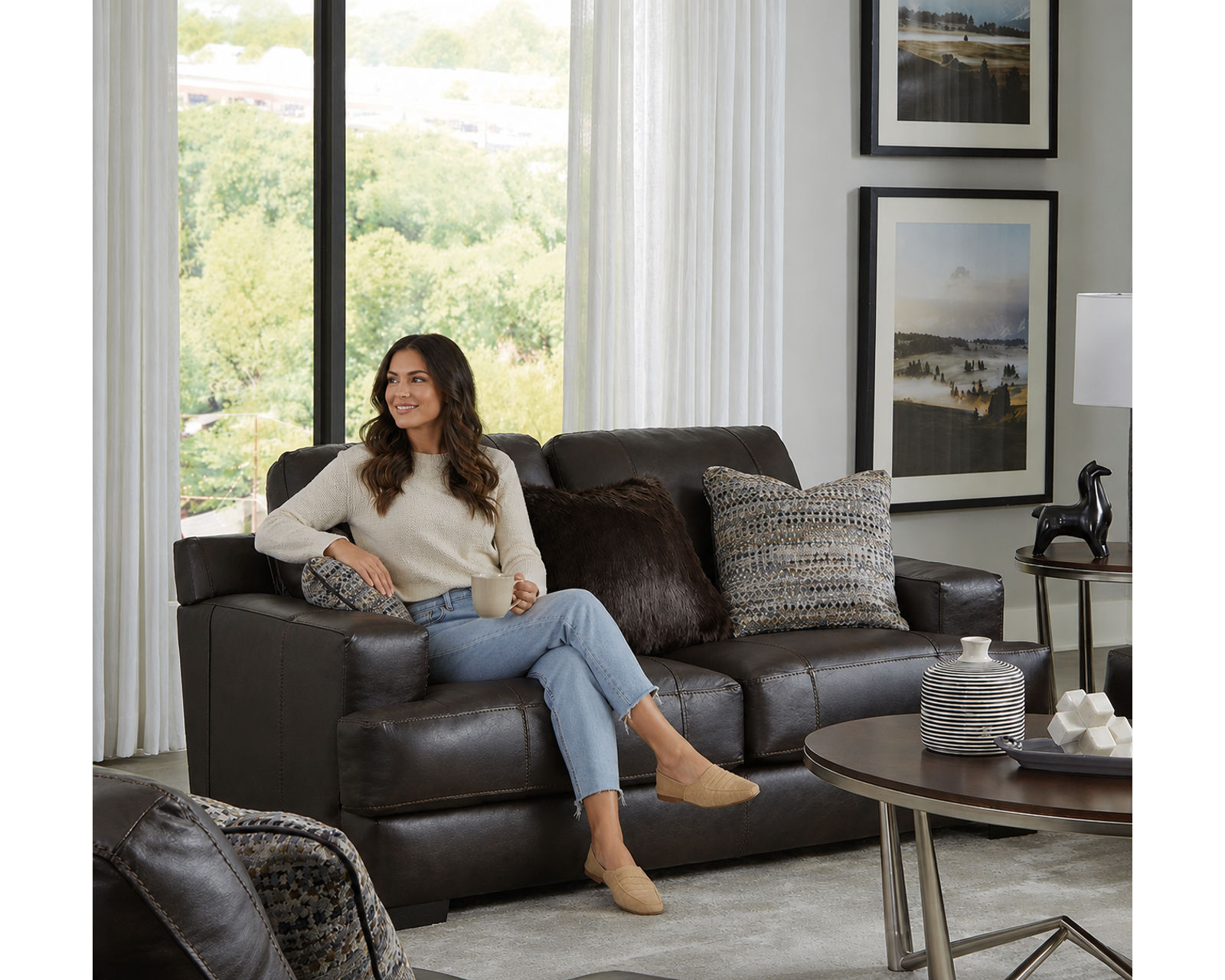 Marco 92" Top Grain Leather Touch Sofa (Includes pillows) Chocolate - Image 16