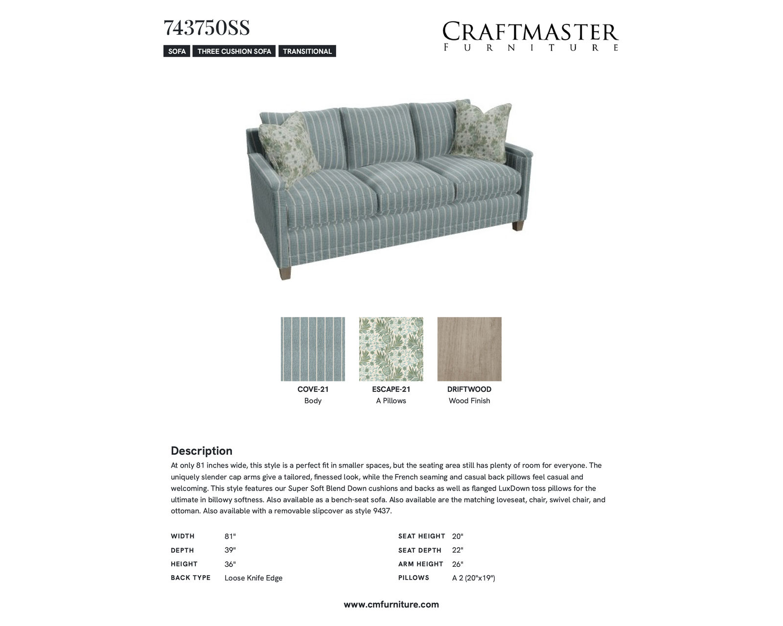 Abbey 7437 Sofa (81") +100 performance fabrics - Image 7
