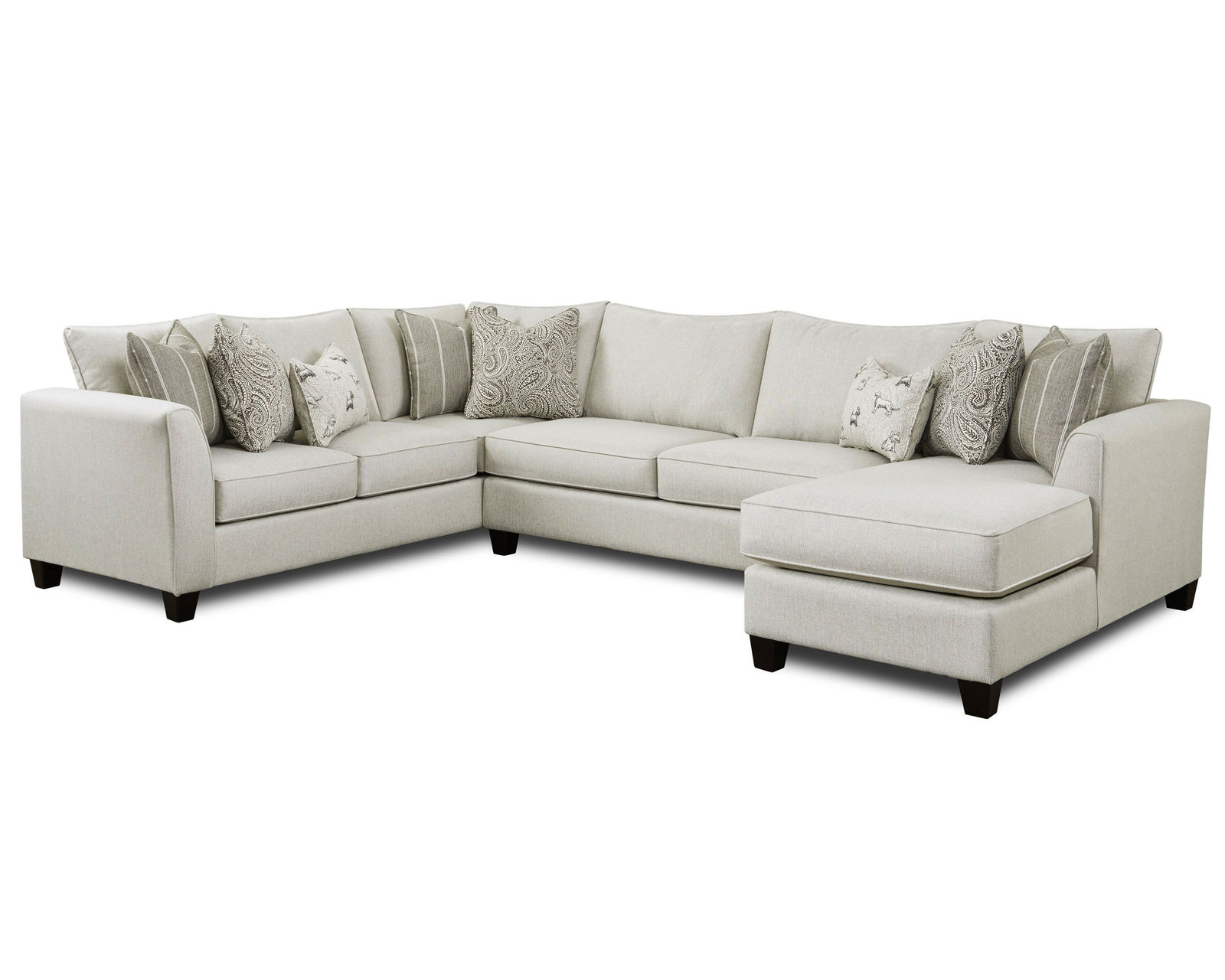 Homecoming Stone Three Piece Chaise Sectional (performance fabric) 96" x 140"