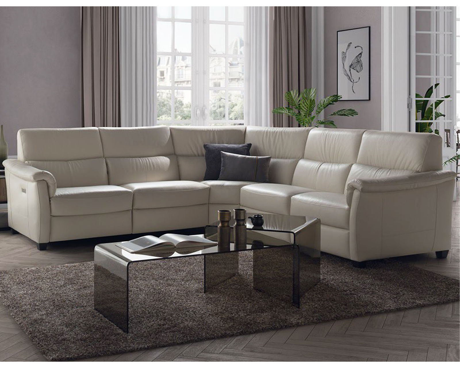 Astuzia C068 Leather Power Headrest Power Reclining Sectional (100% Top Grain Leather) - Image 6
