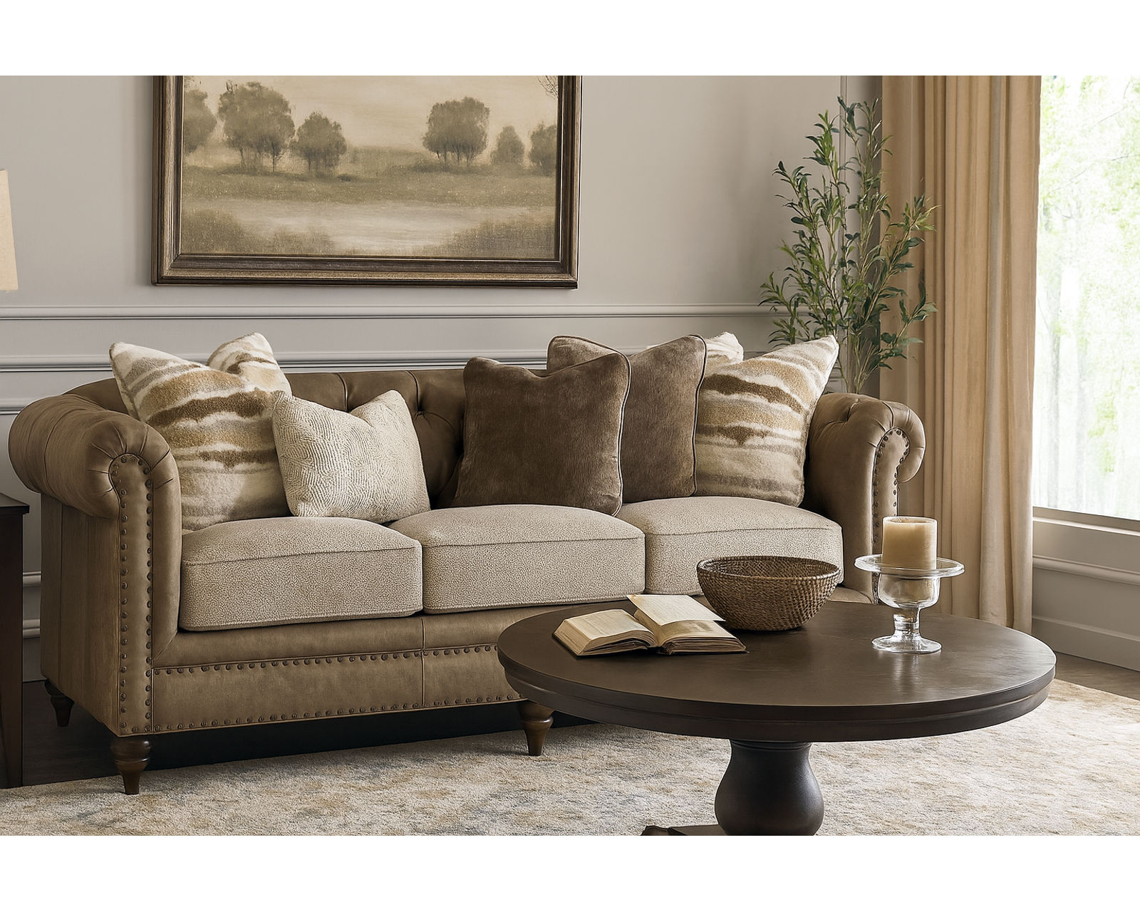 Chesterfield LF7431 Leather and Fabric Sofa (88" or 99") - Image 3