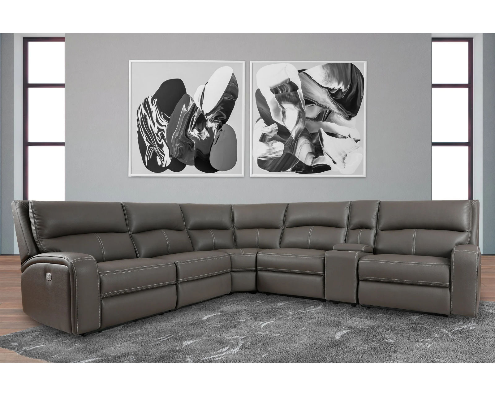 Polaris Haze Power Headrest Power Reclining Sectional (Faux Leather) - Image 4