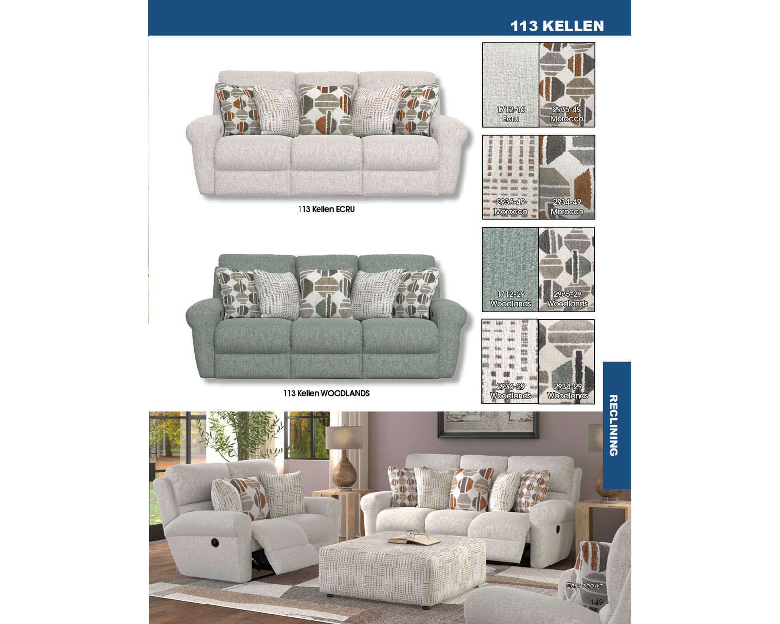 Kellen 113 Woodlands Reclining Sofa - 86"(+2 colors) includes pillows - Image 38