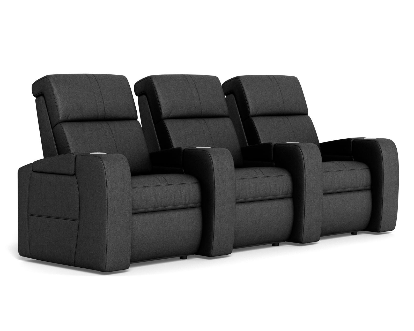 Flicks Row of 3 Power Headrest Black Leather Home Theater Seating (In Stock)