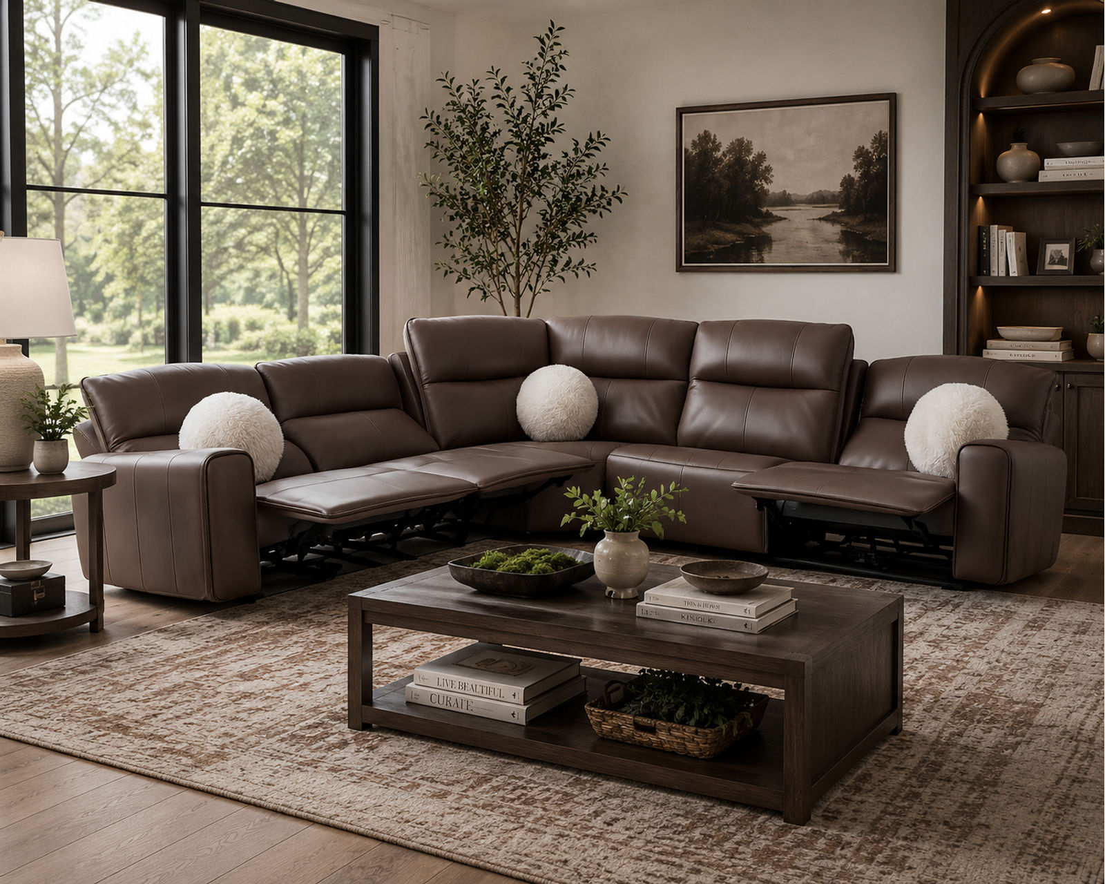 Tramonti Five Piece Power Headrest Power Lay Flat Italian Leather Reclining Sectional - Italian Leather Luxury, Power Headrest Comfort - Image 5