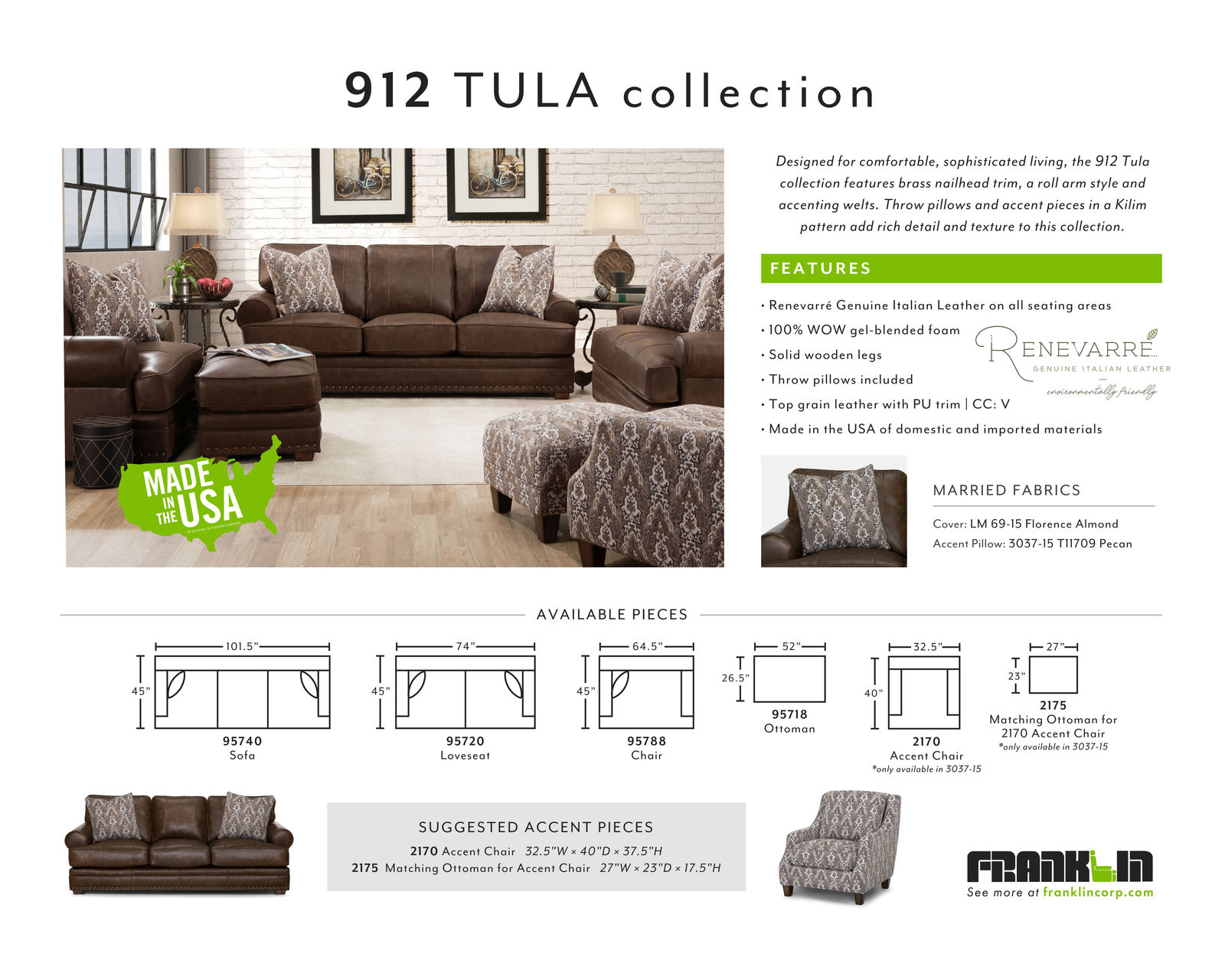 Tula Leather Sofa (93") Includes pillows - Image 24