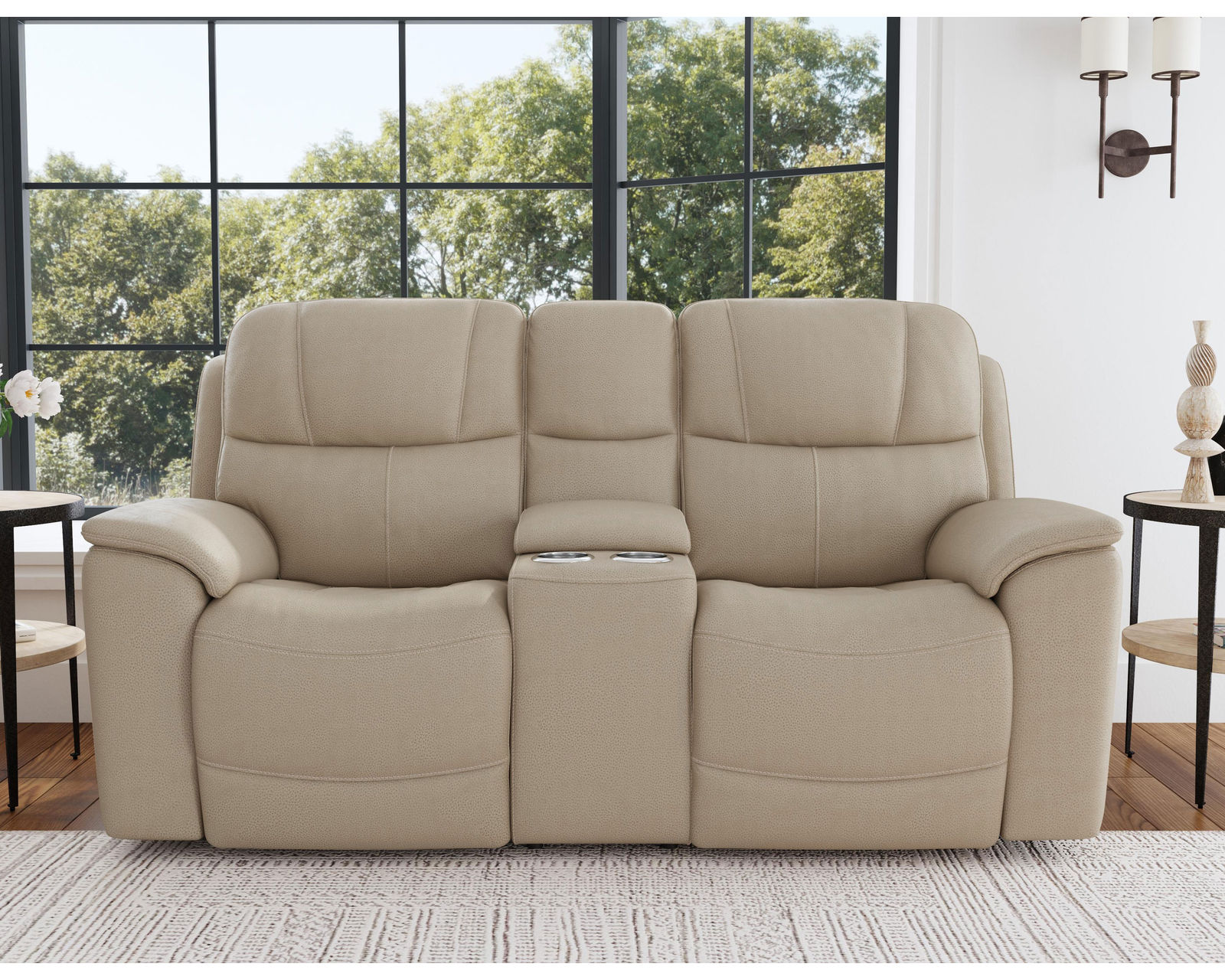Crew Power Reclining Loveseat with Console, Power Headrests & Lumbar (Tan leather) in stock - Image 8