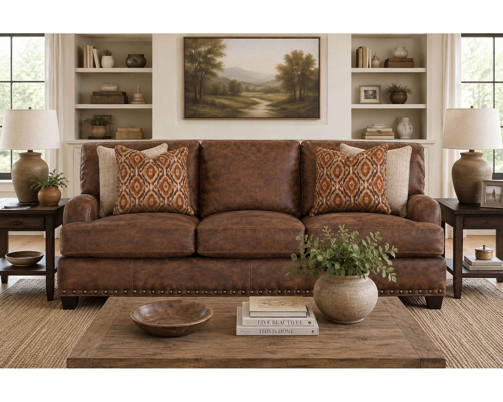 Indira 848 Faux Leather Fabric Sofa (93") Includes Pillows - Image 3