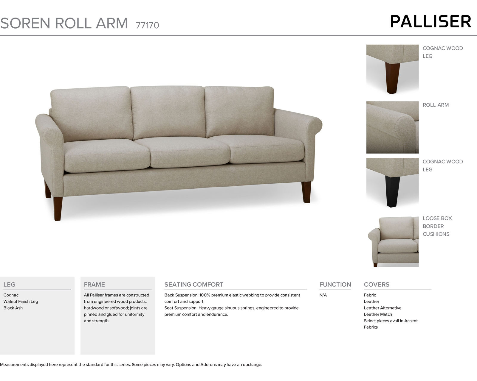 Soren 77170 Rolled Arm Sofa (87") +100 leathers - Image 16