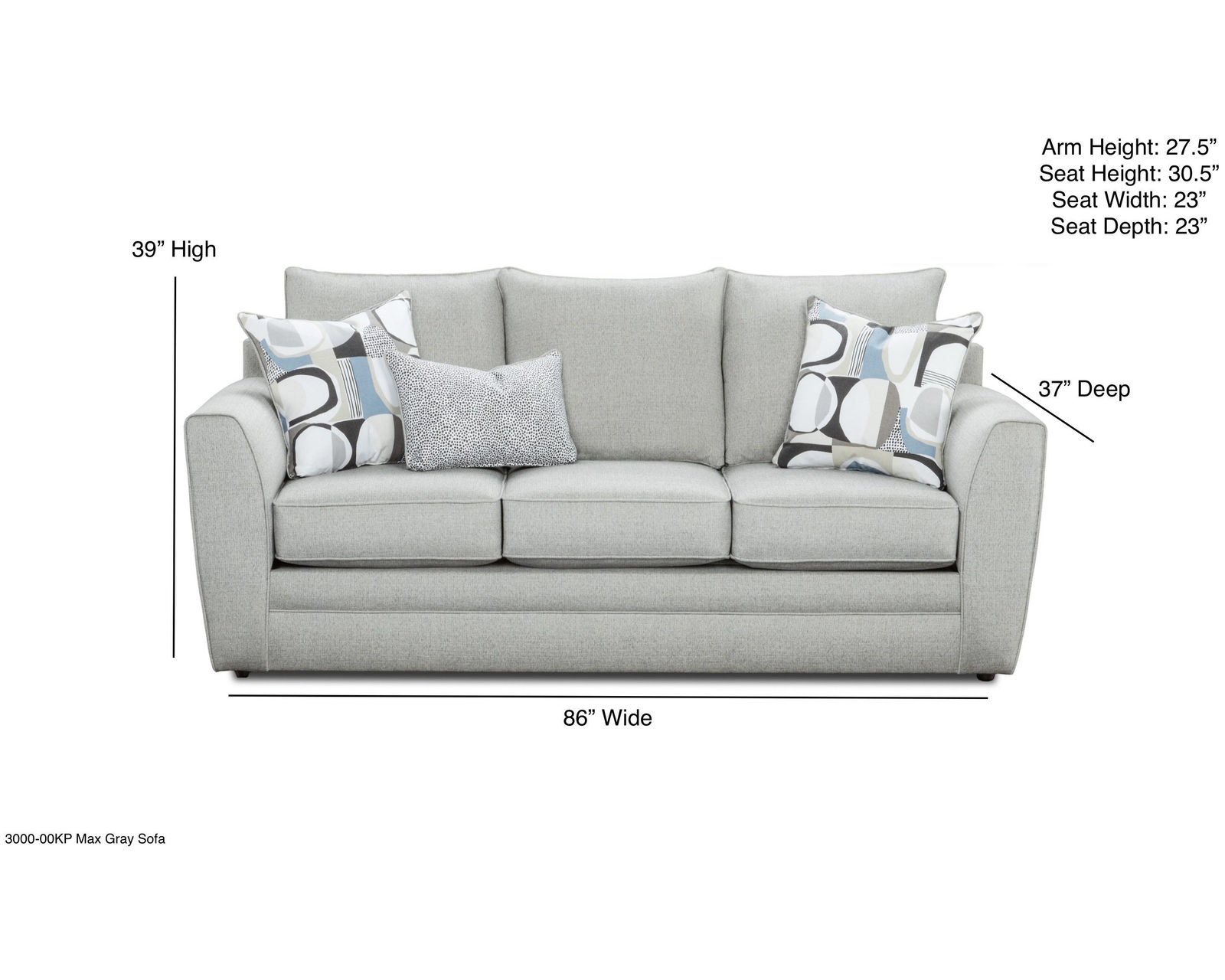 Max Gray 86" Sofa 3000-00KP (includes pillows) performance fabric) - Image 2