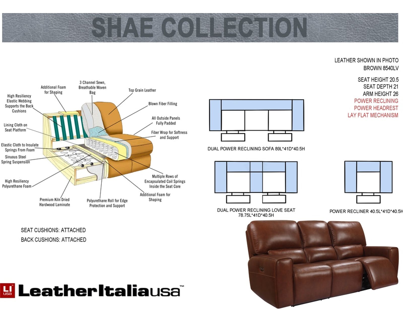 Broadway Leather Power Headrest Power Reclining Sofa - Image 8