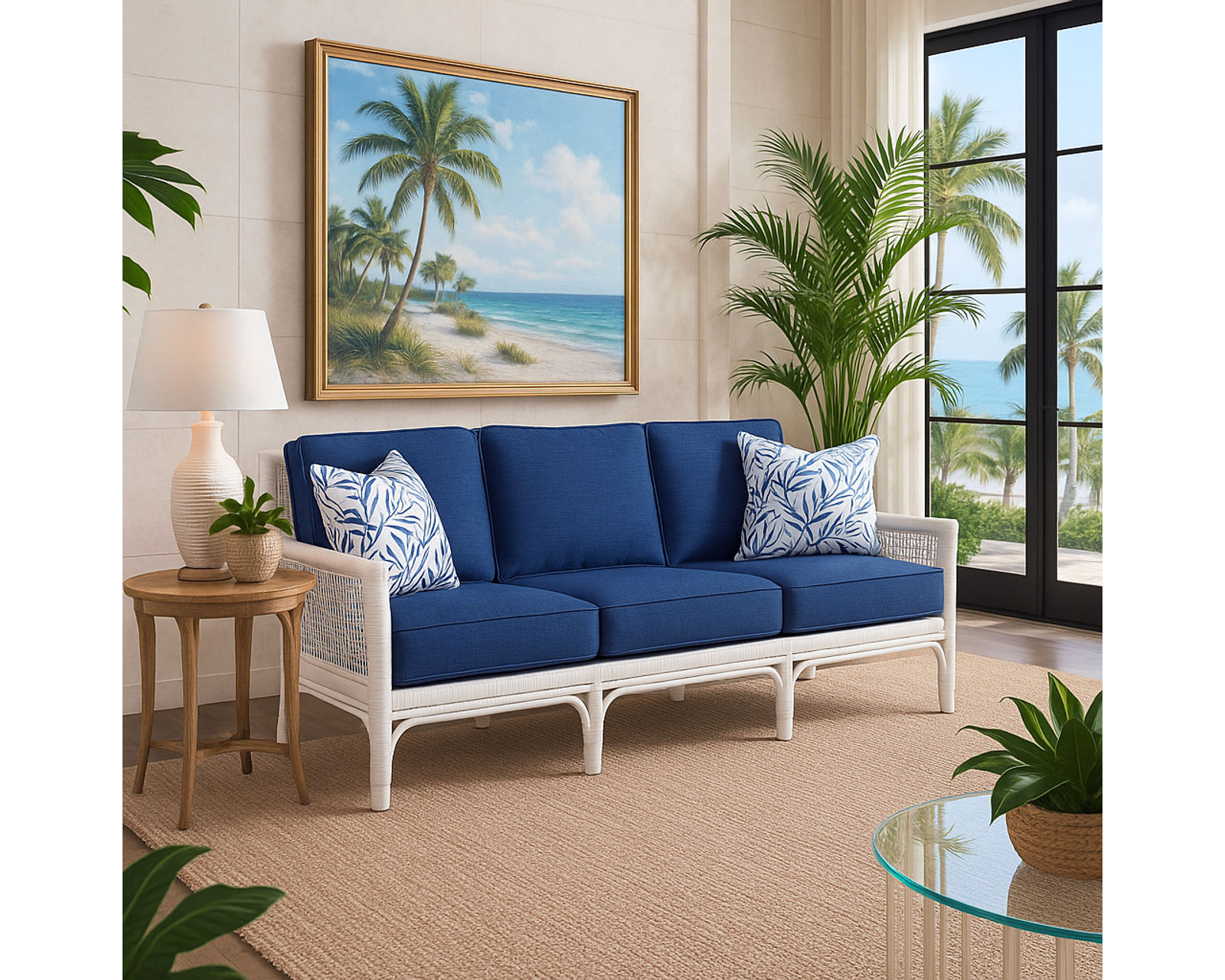 Pine Isle 76" Rattan Sofa Blue (+28 finishes +69 fabrics) - Image 2