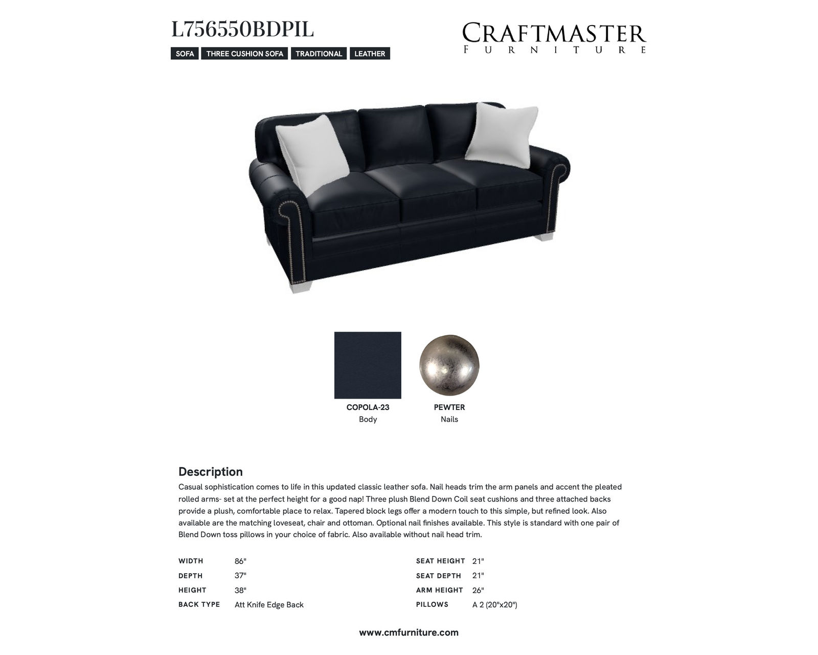 Baltimore 7565 Leather Sofa (86") - IN STOCK - Image 11