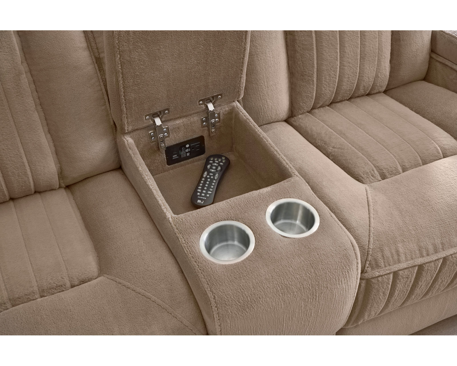 Equinox 85" Power Headrest Power Reclining Sofa w/ Drop Down Table Mushroom (In stock - Fast Shipping - Image 9