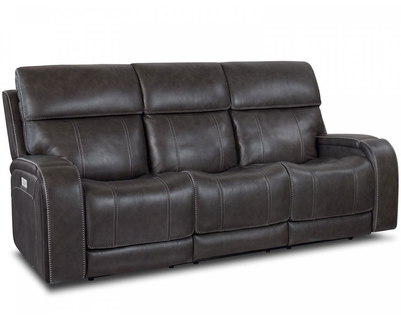 Glenwood Leather Sofa w/Power Recline, Power Head Rests & Power Lumbar (Lay Flat) Steel