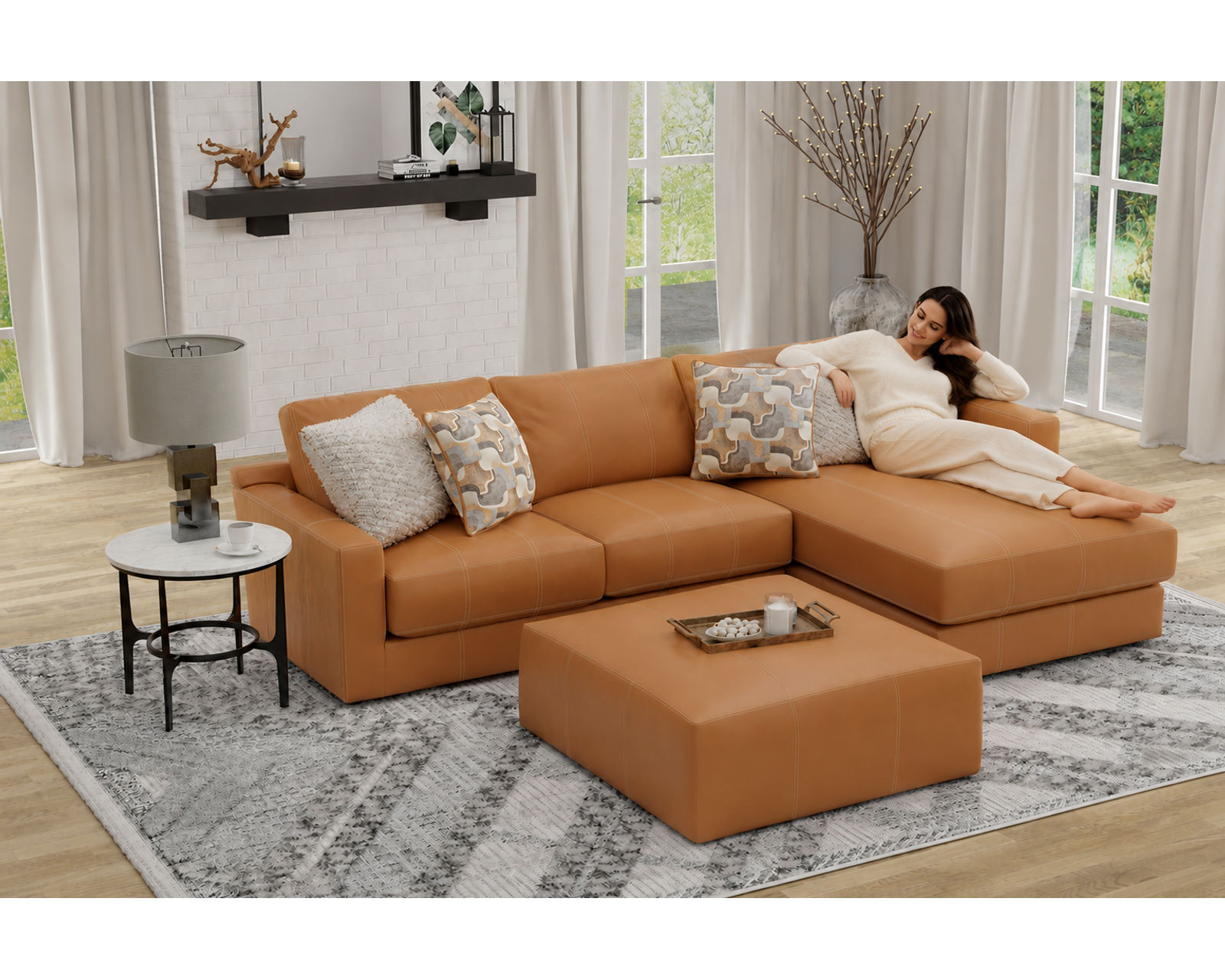 Minori Modular Leather Sectional (includes pillows (2 colors) - Image 28