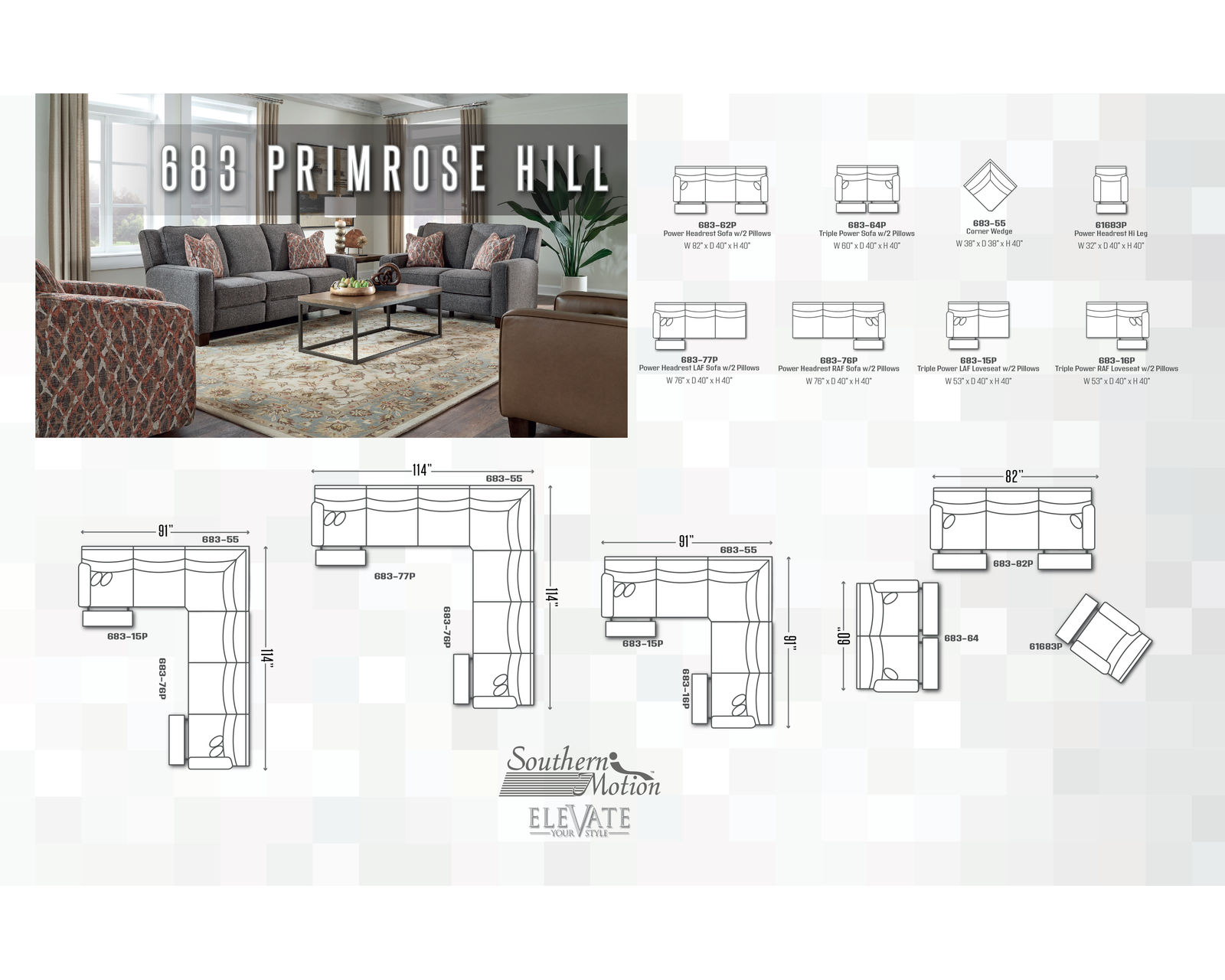 Primrose Hill 683 Power Headrest Power Reclining Sectional (+140 fabrics and leather) - Image 5