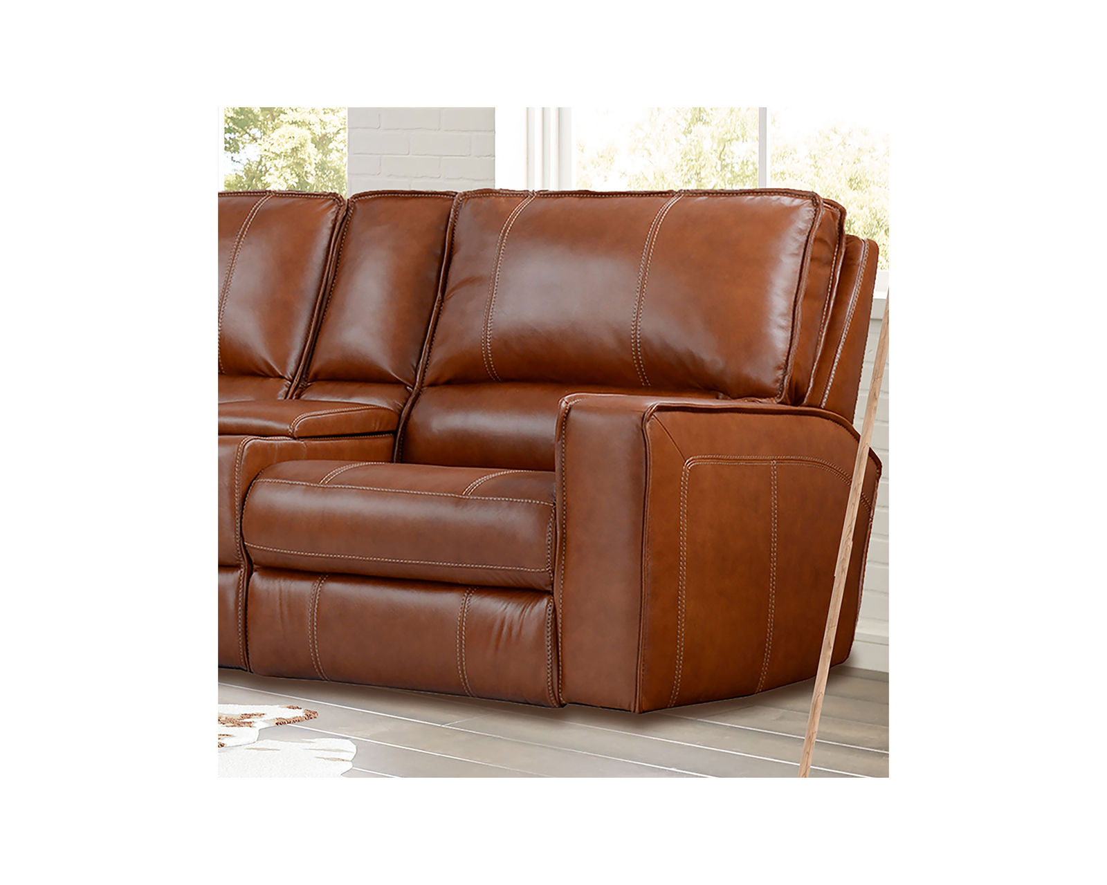 Rockford Top Grain Leather Power Reclining Sectional (Saddle) - Image 5