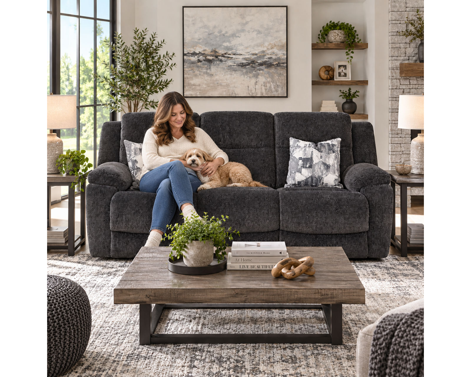 Heston 90" Reclining Sofa with Drop-Down Table & Cupholders Graphite (Plush Comfort. Smart Convenience. Designed Around the Way You Relax) - Image 4