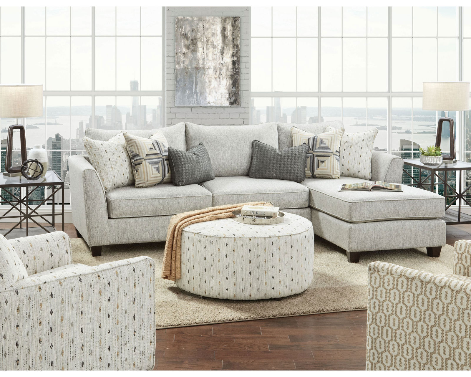 Palm Beach Chaise Three Piece Sofa Sectional (Includes Pillows)