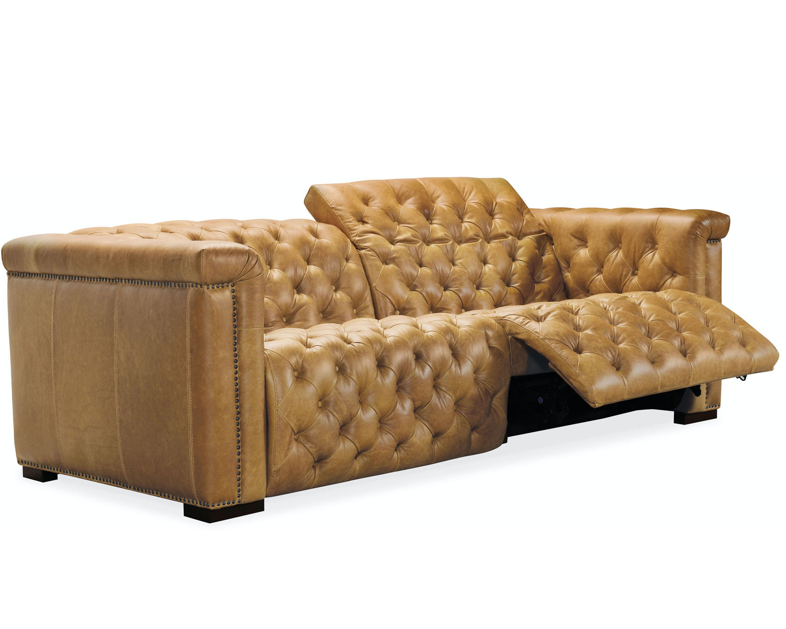 Savion 89" Leather Power Headrest Power Reclining Sofa in Saddlebag