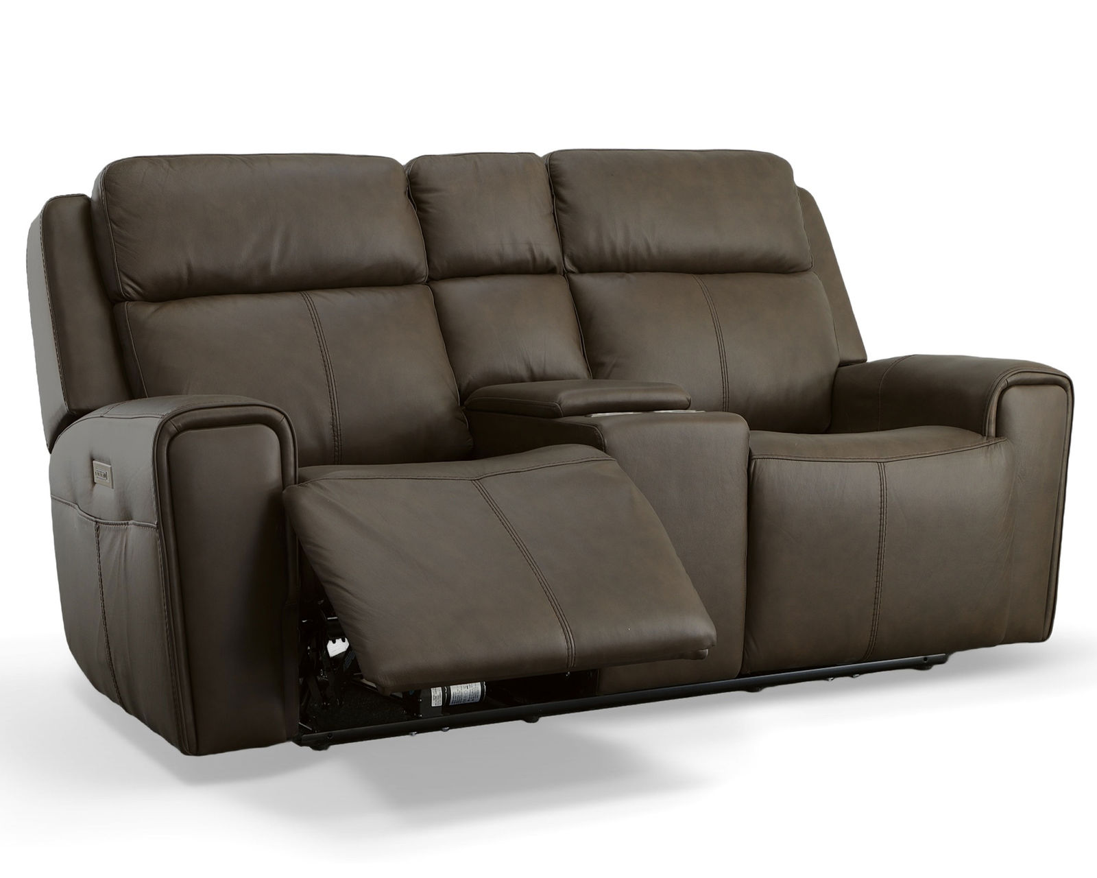 Barnett Power Reclining Loveseat with Console and Power Headrests and Lumbar (Dark Brown leather) - Image 4