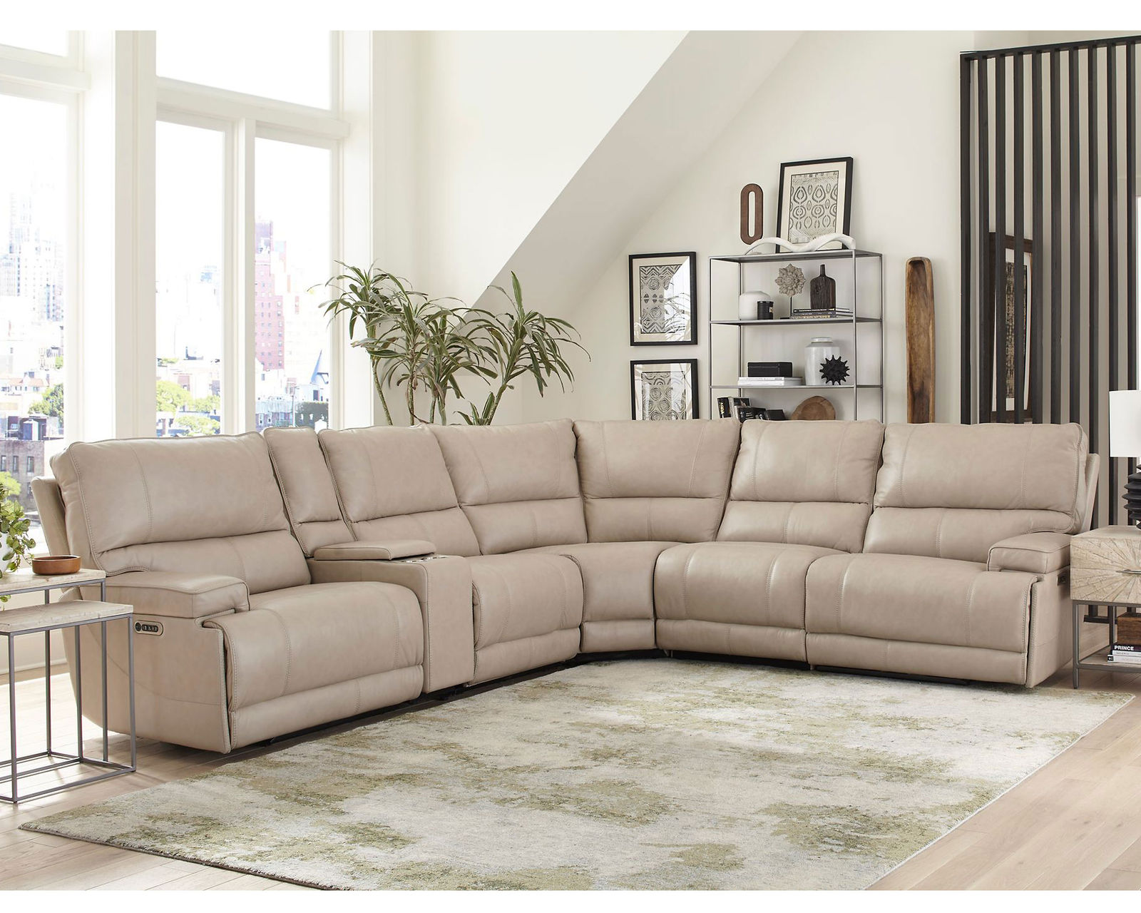 Whitman FreeMotion Cordless Power Reclining Sectional (Battery Operated) in Leather Linen - Image 4