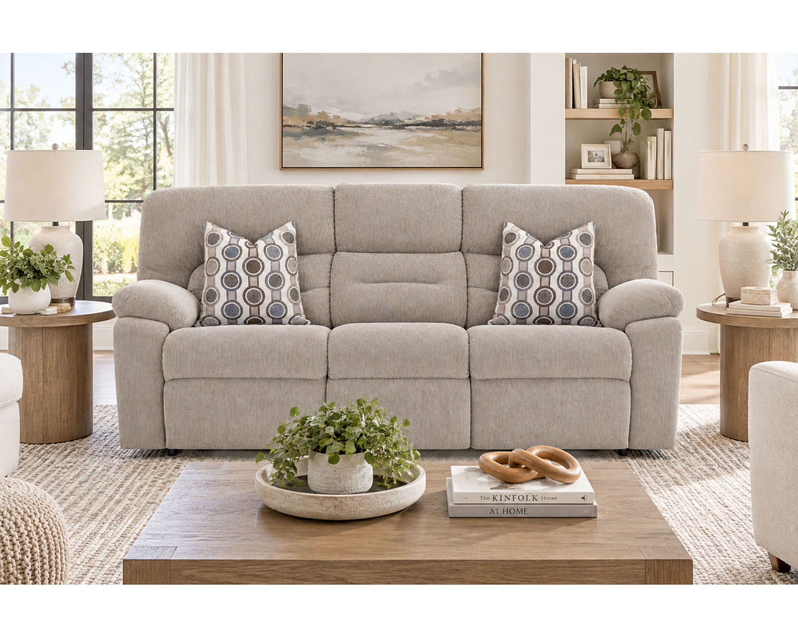 Tribute 797 Three-Piece Dual Power Reclining Sectional Stone (center drop-down table - built-in reading lights, stainless-steel cupholders, USB charging and wireless charging - drop down table) - Image 17
