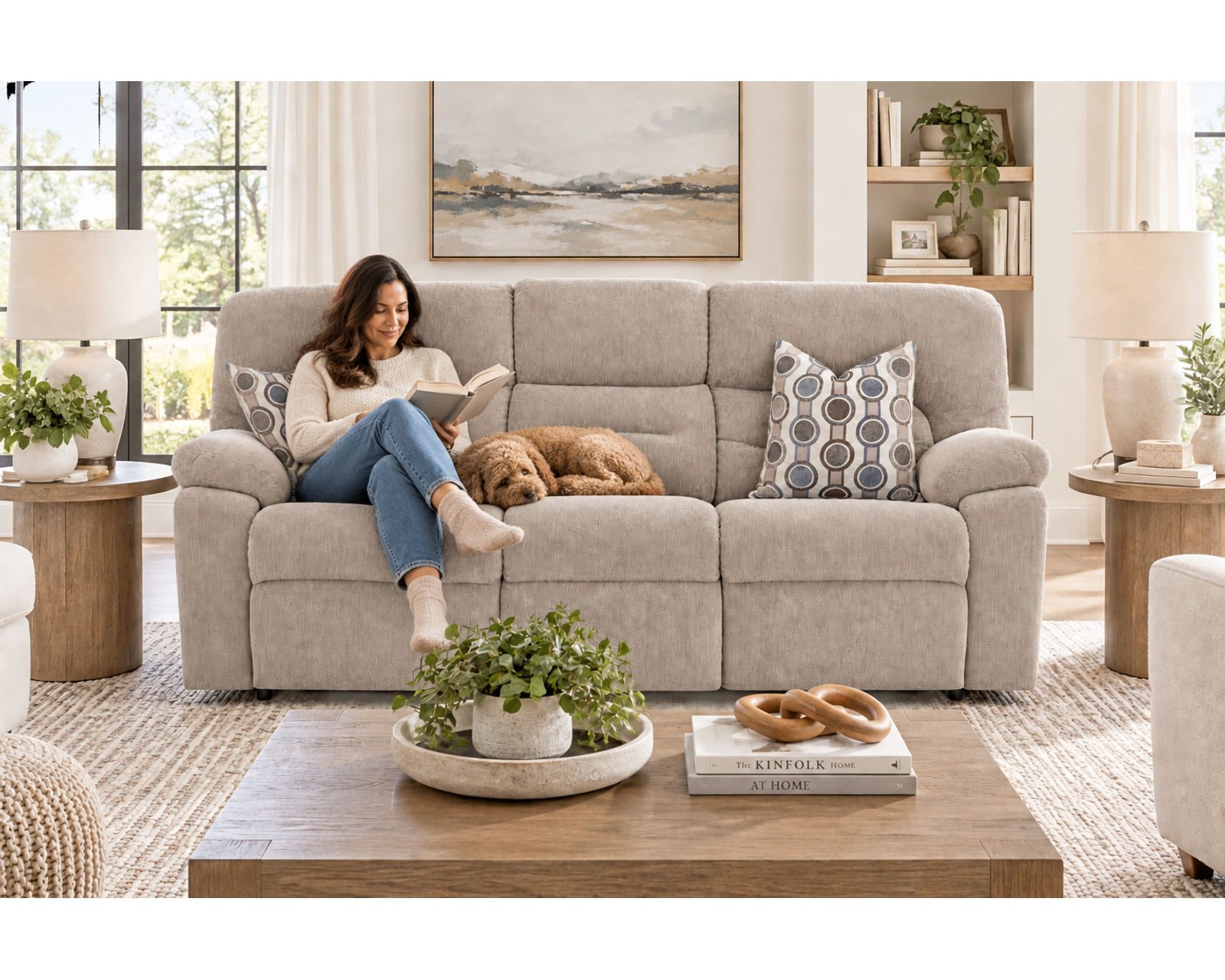 Tribute 797 Three-Piece Dual Power Reclining Sectional Stone (center drop-down table - built-in reading lights, stainless-steel cupholders, USB charging and wireless charging - drop down table) - Image 18
